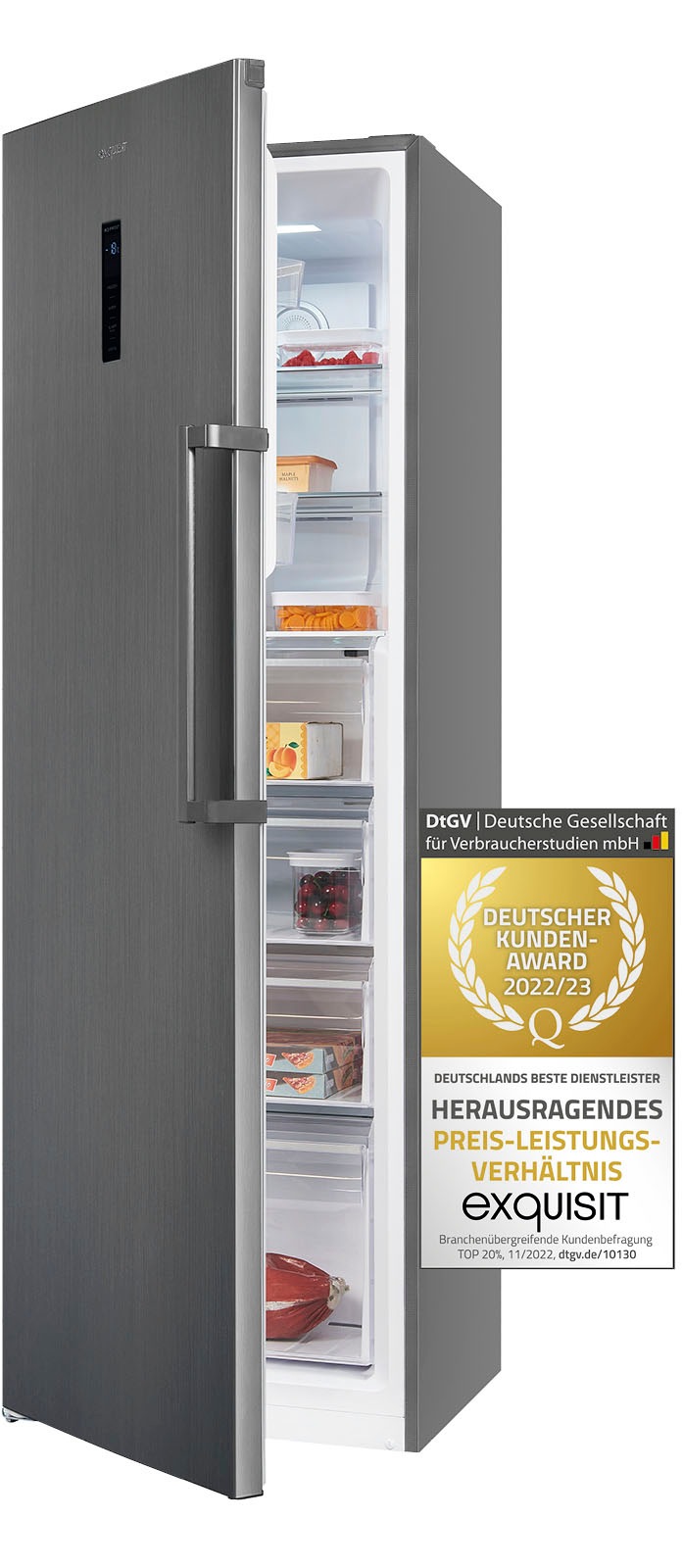 exquisit Gefrierschrank »GS295--H-040E inoxlook-az«, 185 cm hoch, 60 cm breit, Türanschlag wechselbar