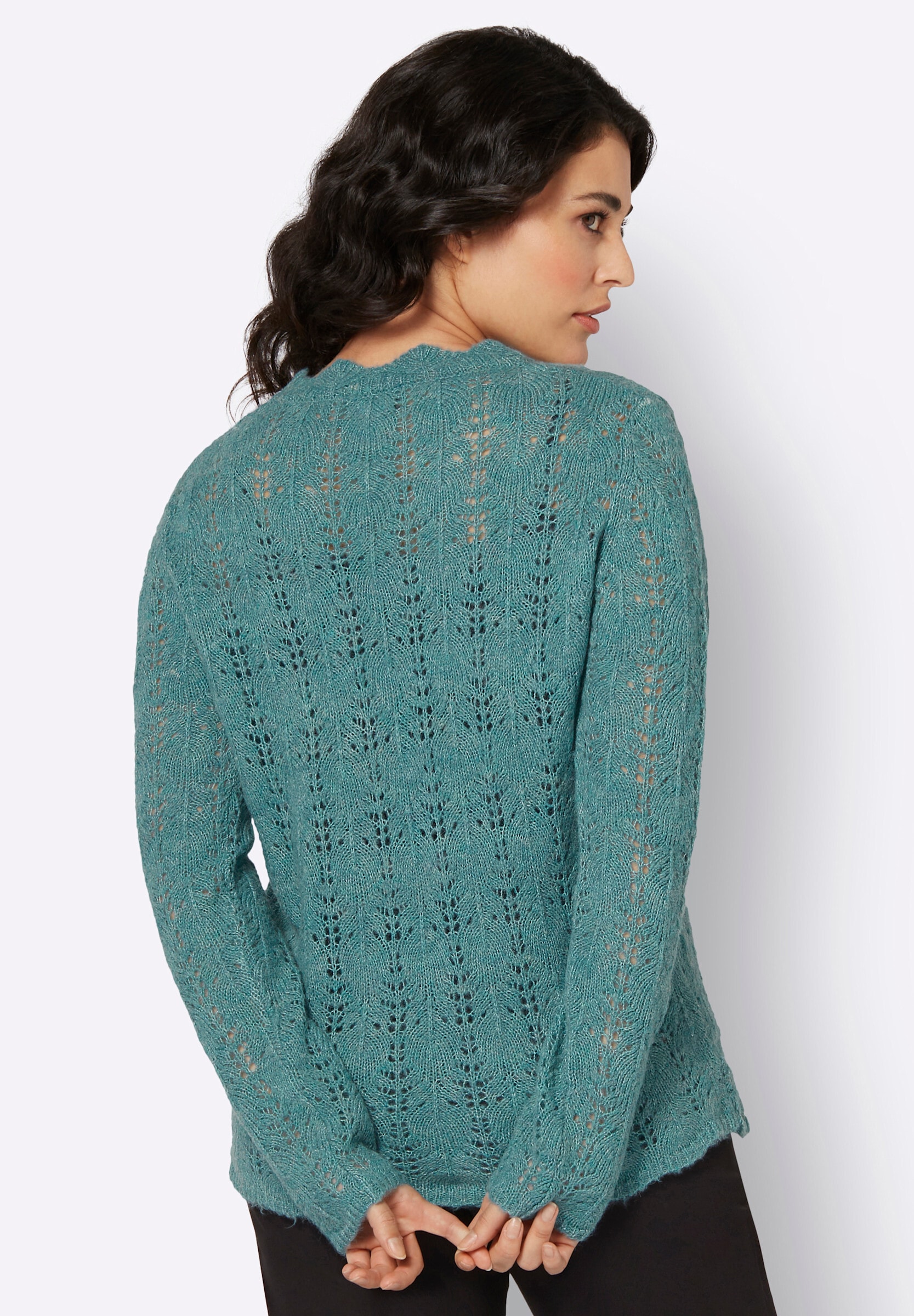 creation L Longpullover »Woll-Mix-Pullover Ajourpullover in Wickel-Optik«
