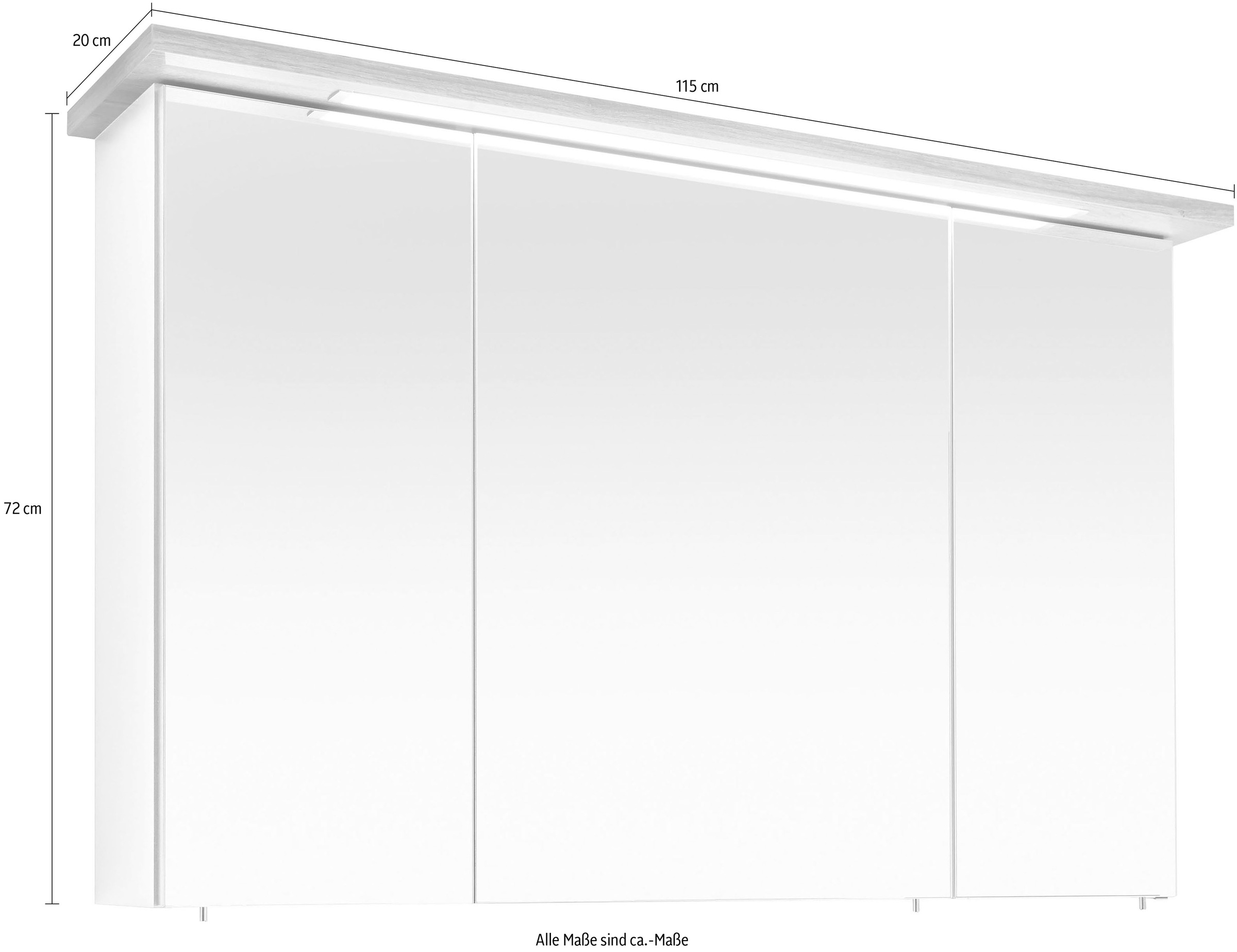PELIPAL Spiegelschrank Jahren Garantie 3-türig, XXL cm, Steckdosenbox »Quickset mit online 115 Breite kaufen eingelassene 3 | 923«, LED-Beleuchtung