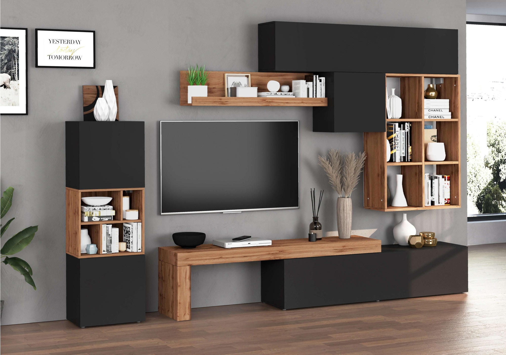 INOSIGN Wohnwand »Chronos Wohnwand, Medienwand, 8-er set«, (Set, 8 St.), ca. 320 cm mit Hängeschränke, Würfel, Regal, Lowboard, Made in Italy