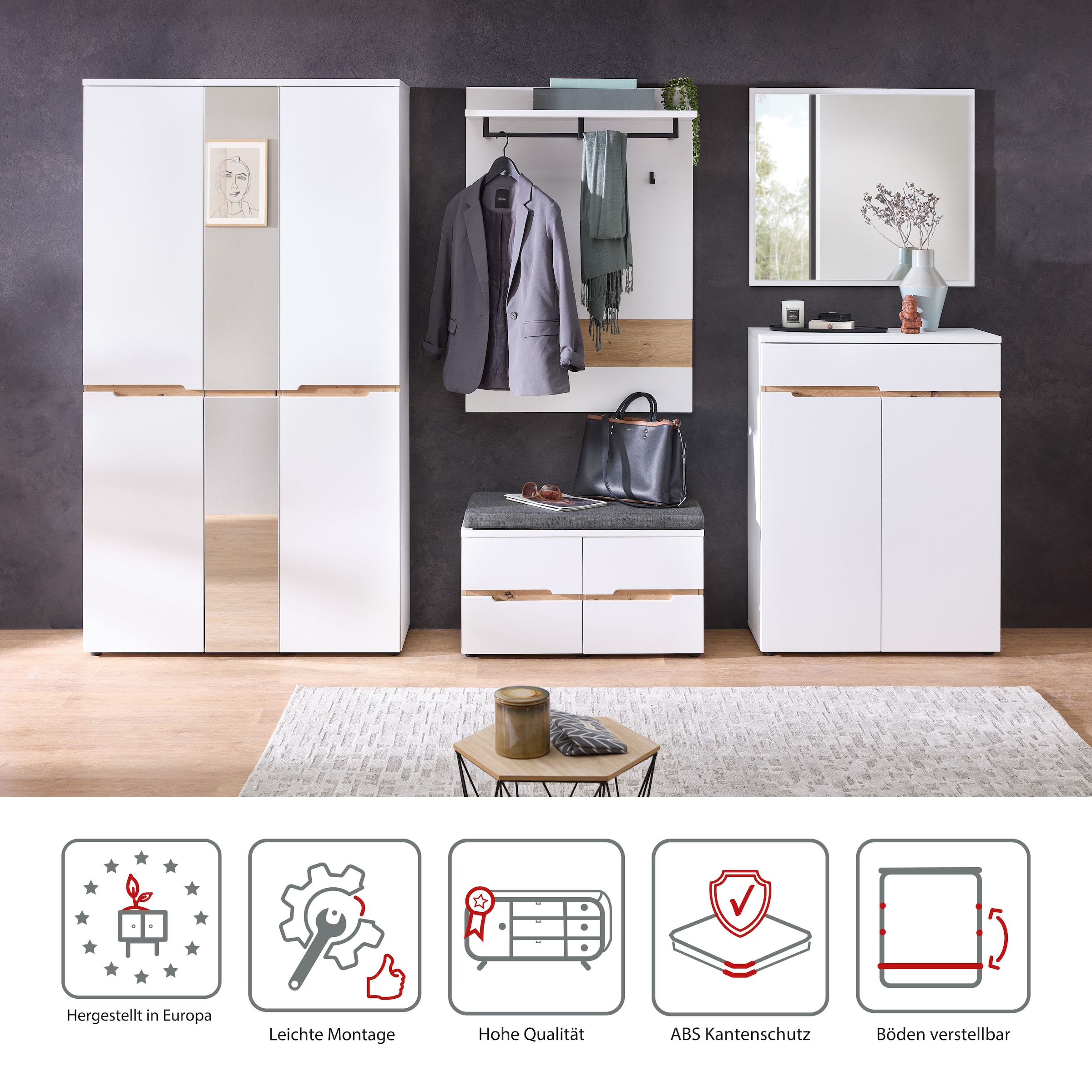 Innostyle Garderoben-Set »Memphis Garderoben Set, 295x192x38cm (B/H/T)« 5 Stk. tlg.