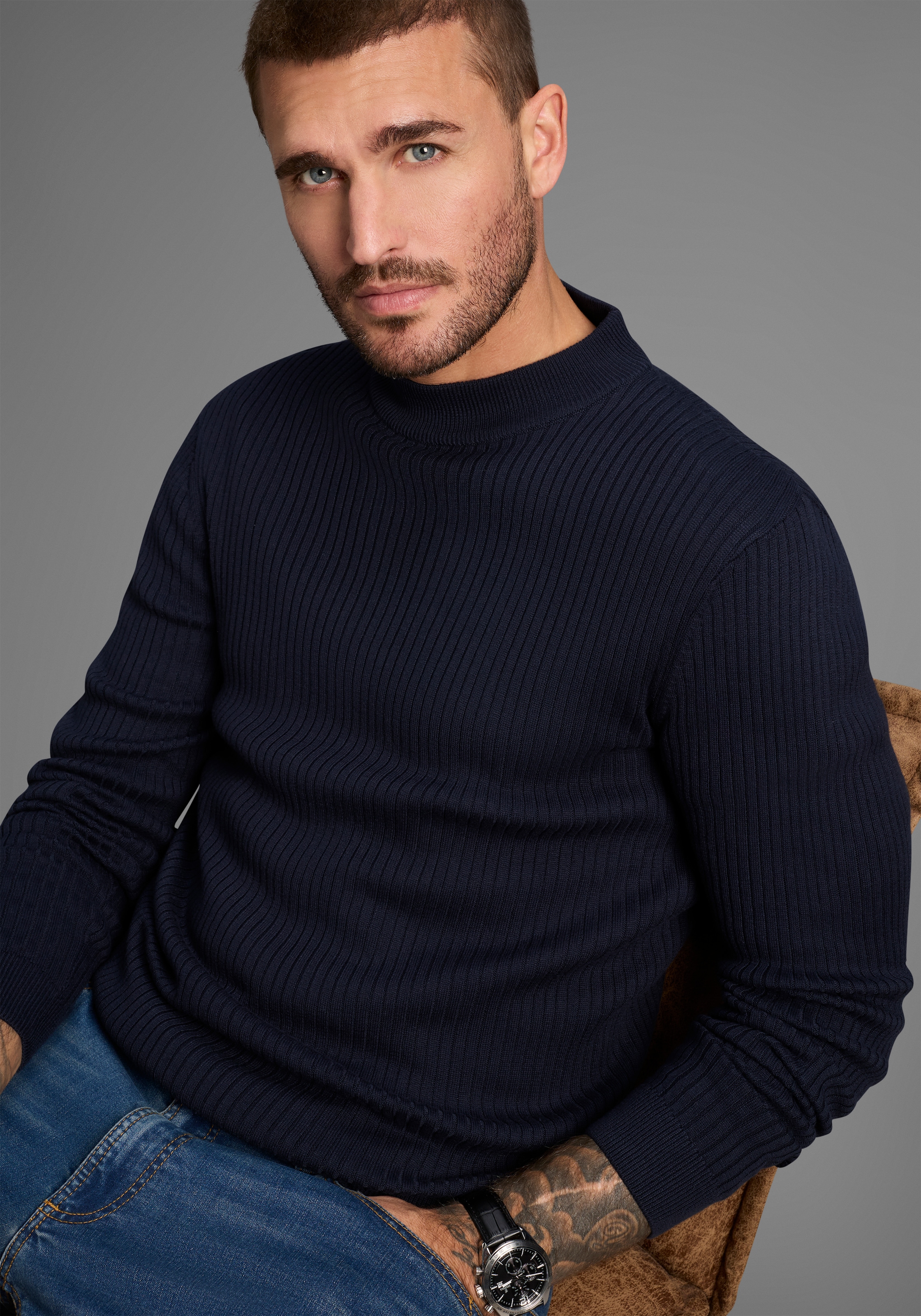 Bruno Banani Stehkragenpullover in Rippstrickoptik