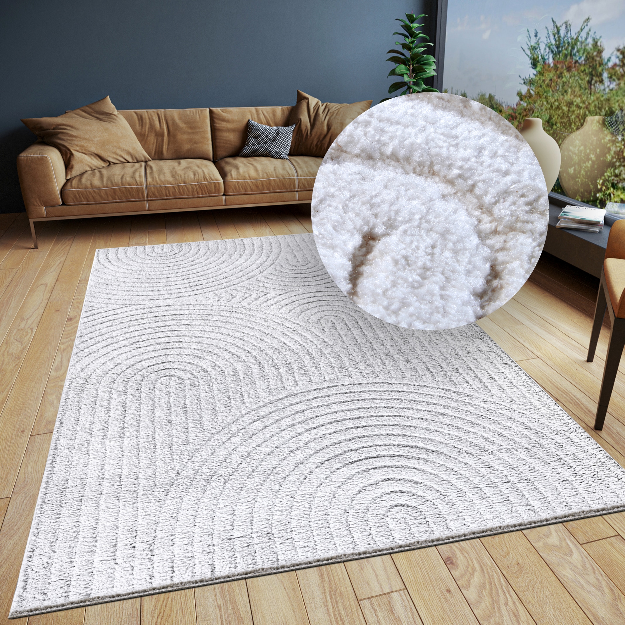 THE RUGS New York Design Rug Runner Panglao Polyester Geometric High Low Rug in White | Size: 80cm x 120cm