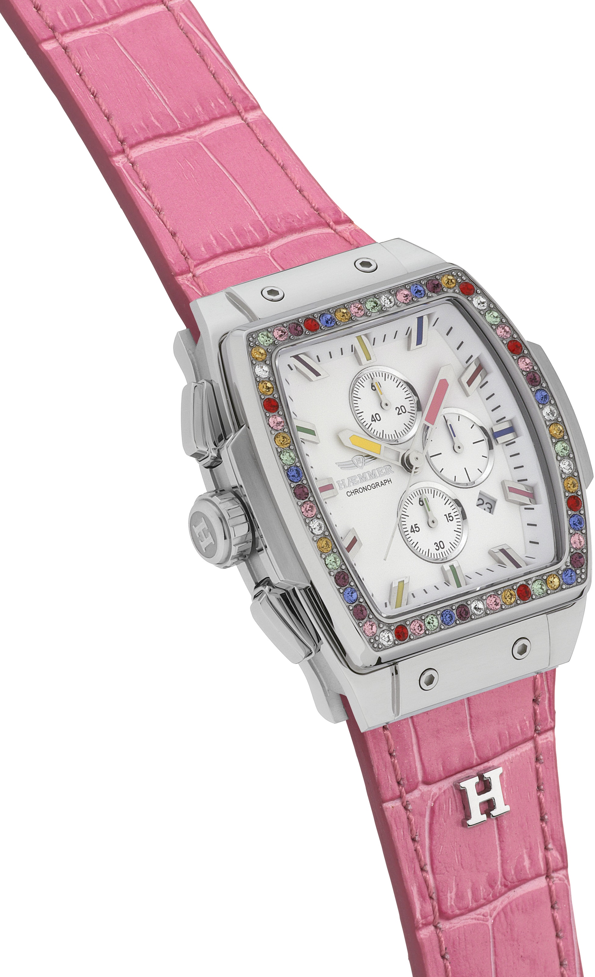 HAEMMER GERMANY Chronograph »TONNEAU« Quarzuhr, Armbanduhr,Damenuhr,Lederarmband,digital,Datum,Stoppfunktion
