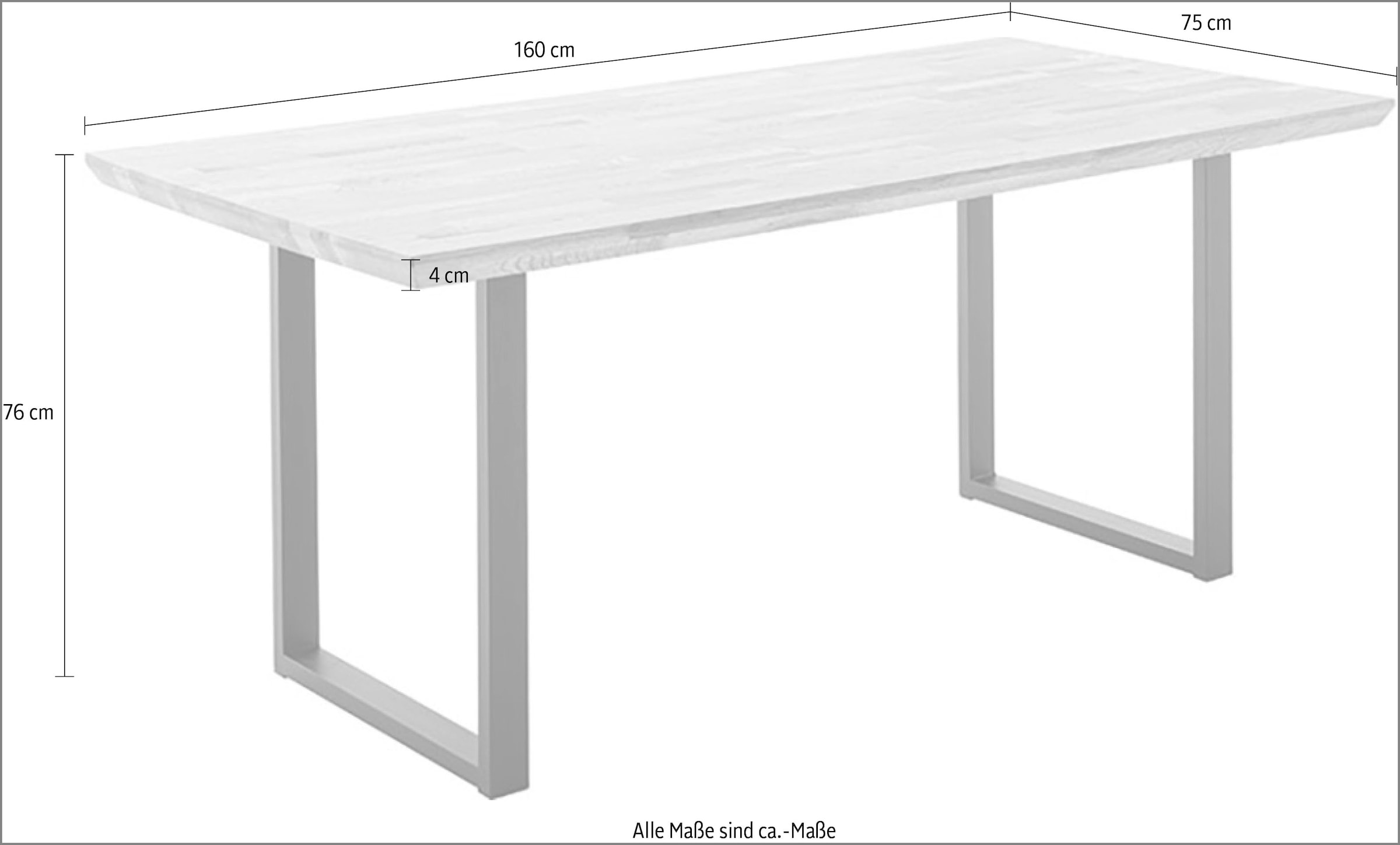 MCA living Esstisch »Zeballos, TOPSELLER!«, (1 St., Holztisch), U-Gestell aus pulverbeschichtetem Metall, Platte aus Zerreiche