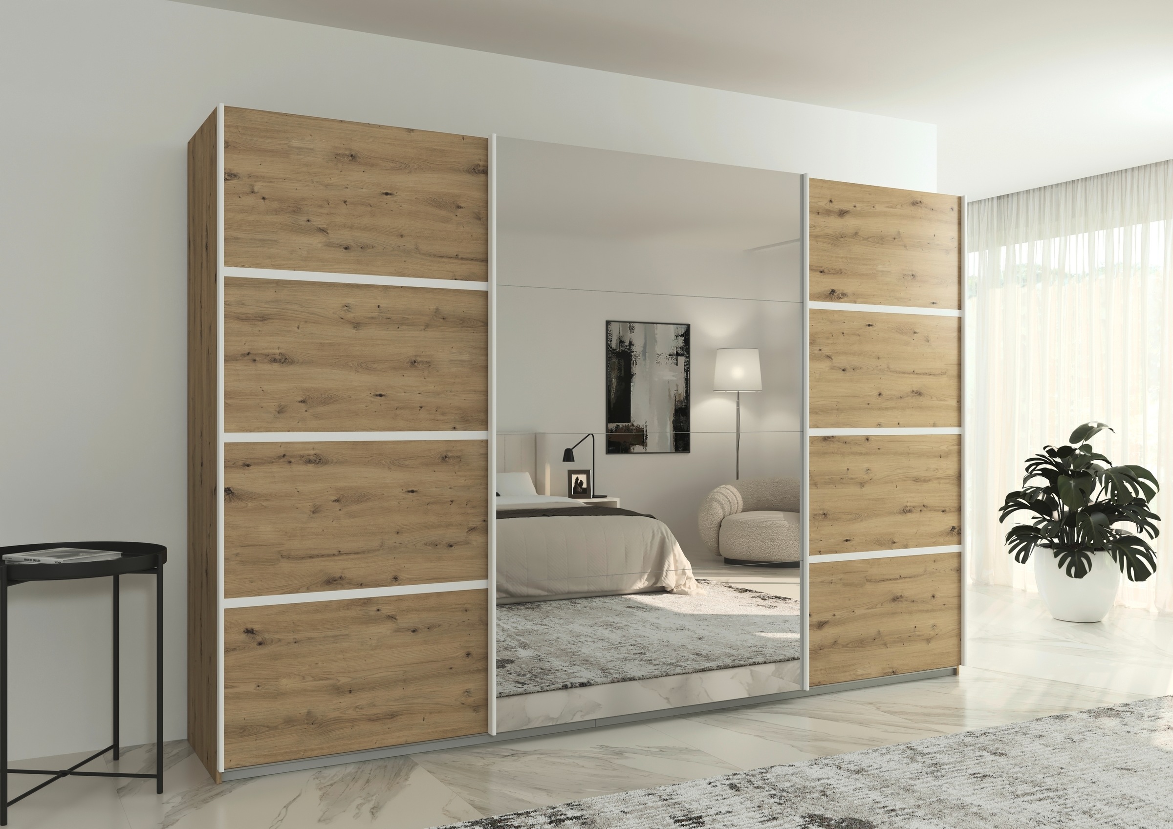 rauch Kleiderschrank »Schwebetürenschrank Garderobe Schrank TOP ANGEBOT Avola«, (in 3 verschiedenen Ausstattungen BASIC/CLASSIC/PREMIUM inkl. Spiegel), mit eleganten Zierleisten in Chrom, Schwarz oder Weiß MADE IN GERMANY