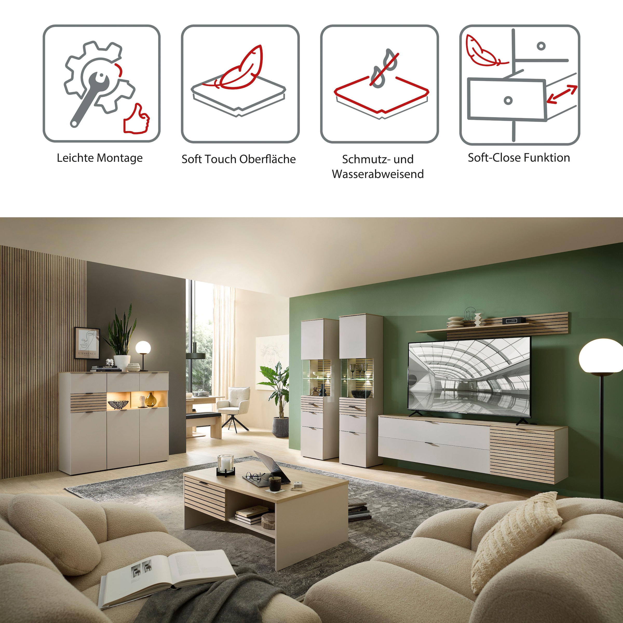 Innostyle Wohnwand »Ina Wohnwand, 320x200x40 cm (B/H/T)« 5 Stk. tlg.