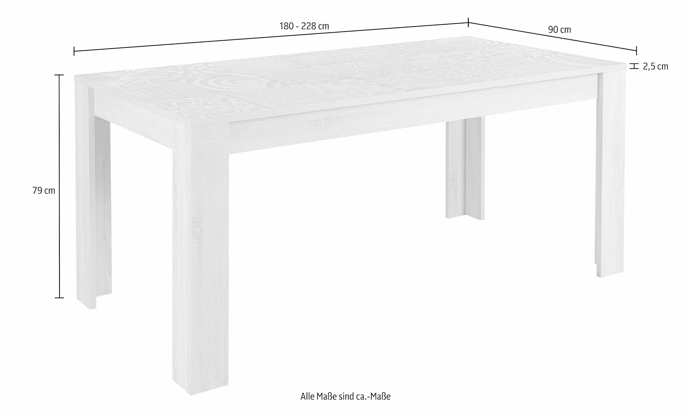 LC Esstisch »Miro«, auf oder cm kaufen Ansteckplatten Breite Rechnung ohne mit 180