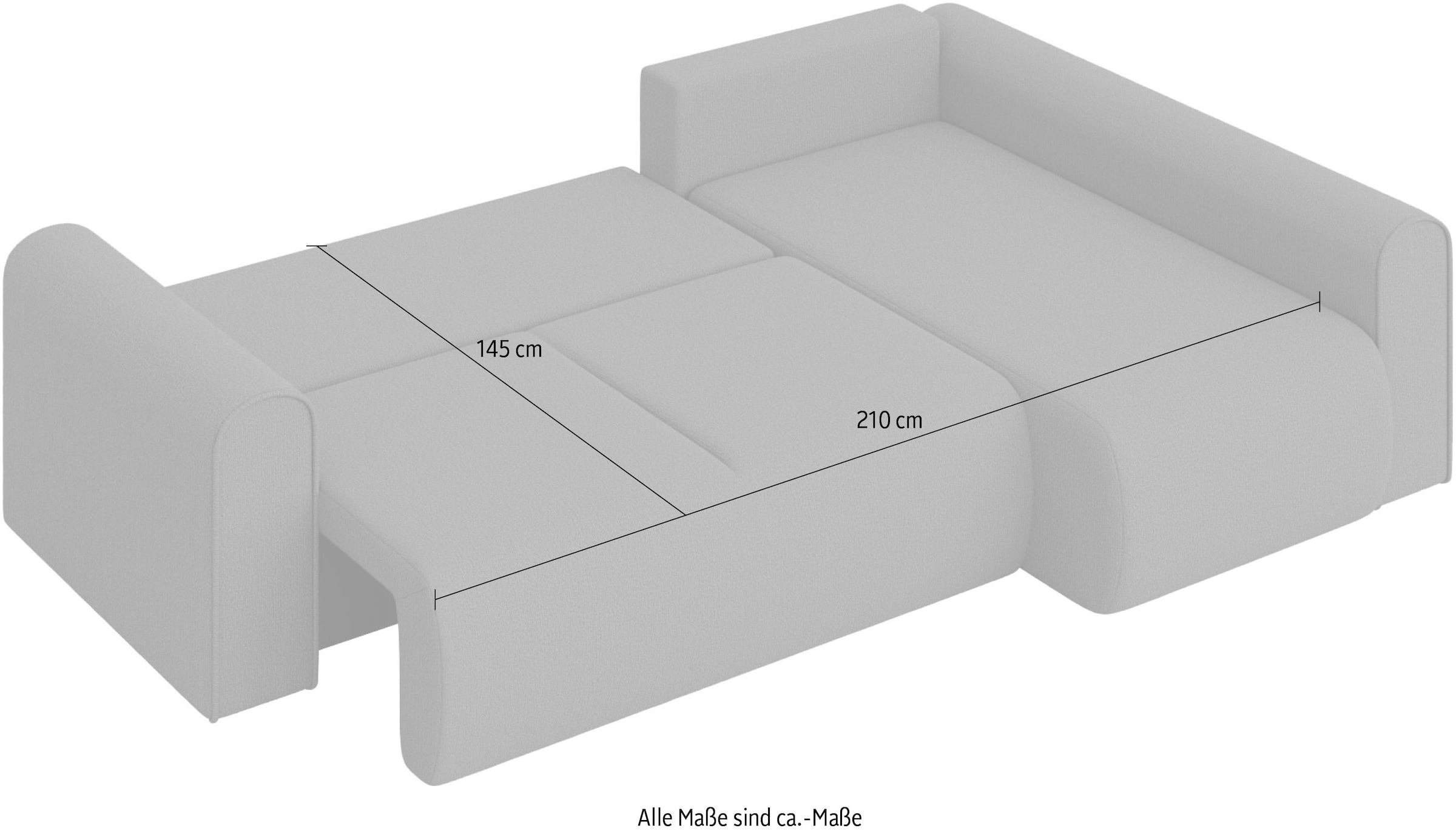 INOSIGN Ecksofa »Zacharia wahlweise Schlafsofa mit Bettkasten, B/T/H 250/166/86 cm«, L-Form mit Wellenunterfederung, Ottomane rechts oder links bestellbar