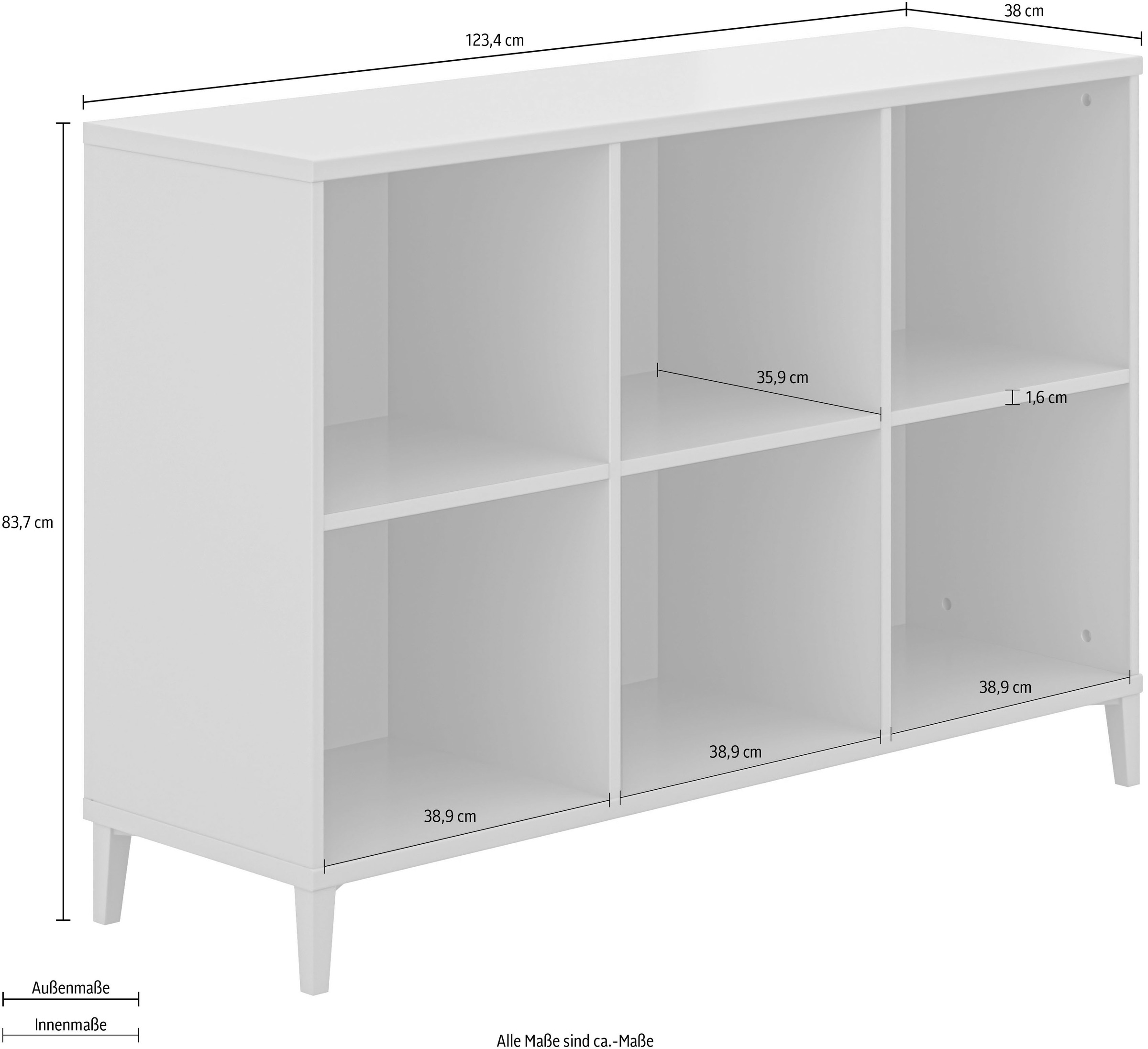 YUNY by PAIDI Sideboard »BROTHER STU mit 6 offenen Fächern«, (B/H/T ca. 123x84x38cm, Taupe), stabiles und langlebiges Regal, geprüfte Qualität