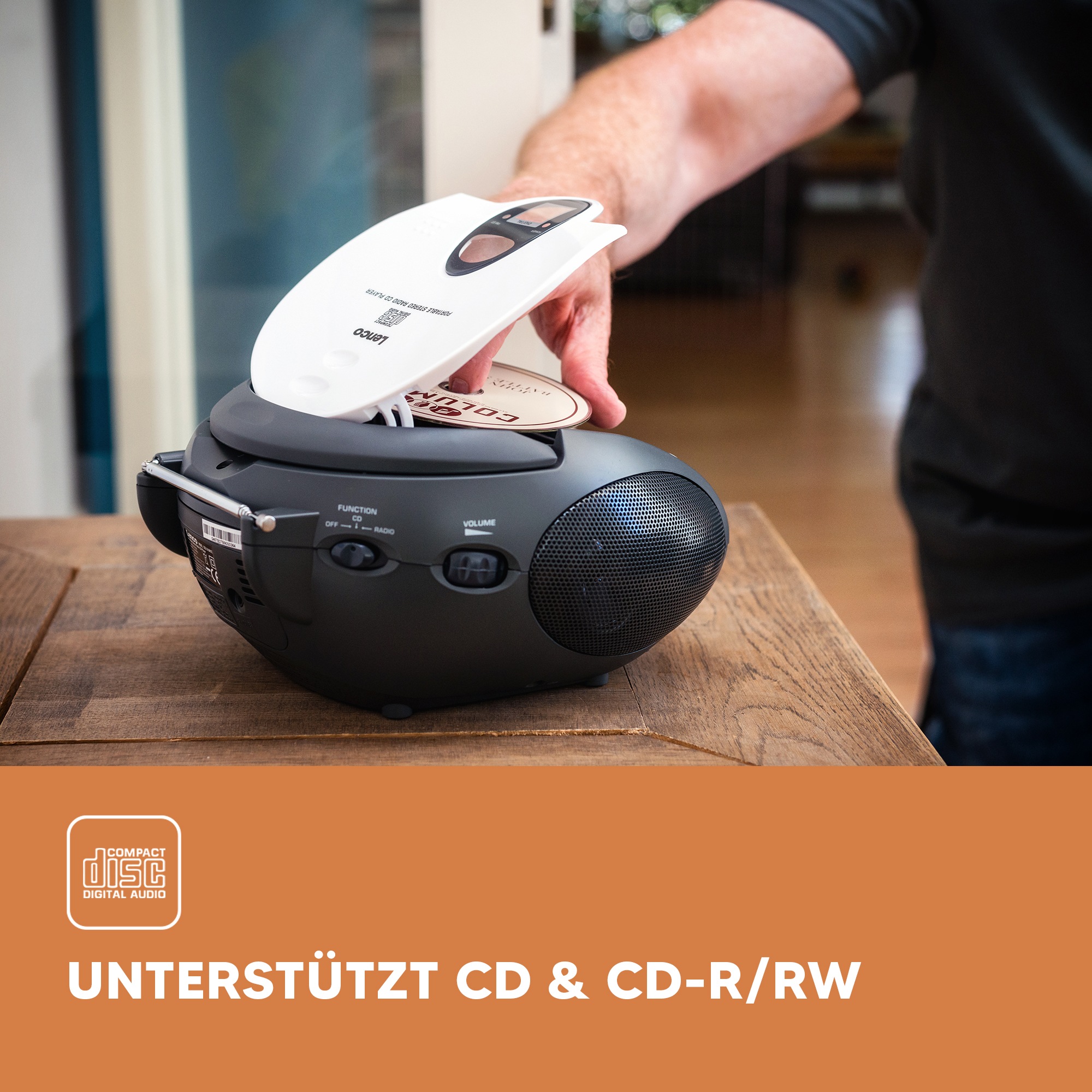 Lenco Boombox »SCD-24«, (FM-Tuner 2 W), batteriebetrieb möglich