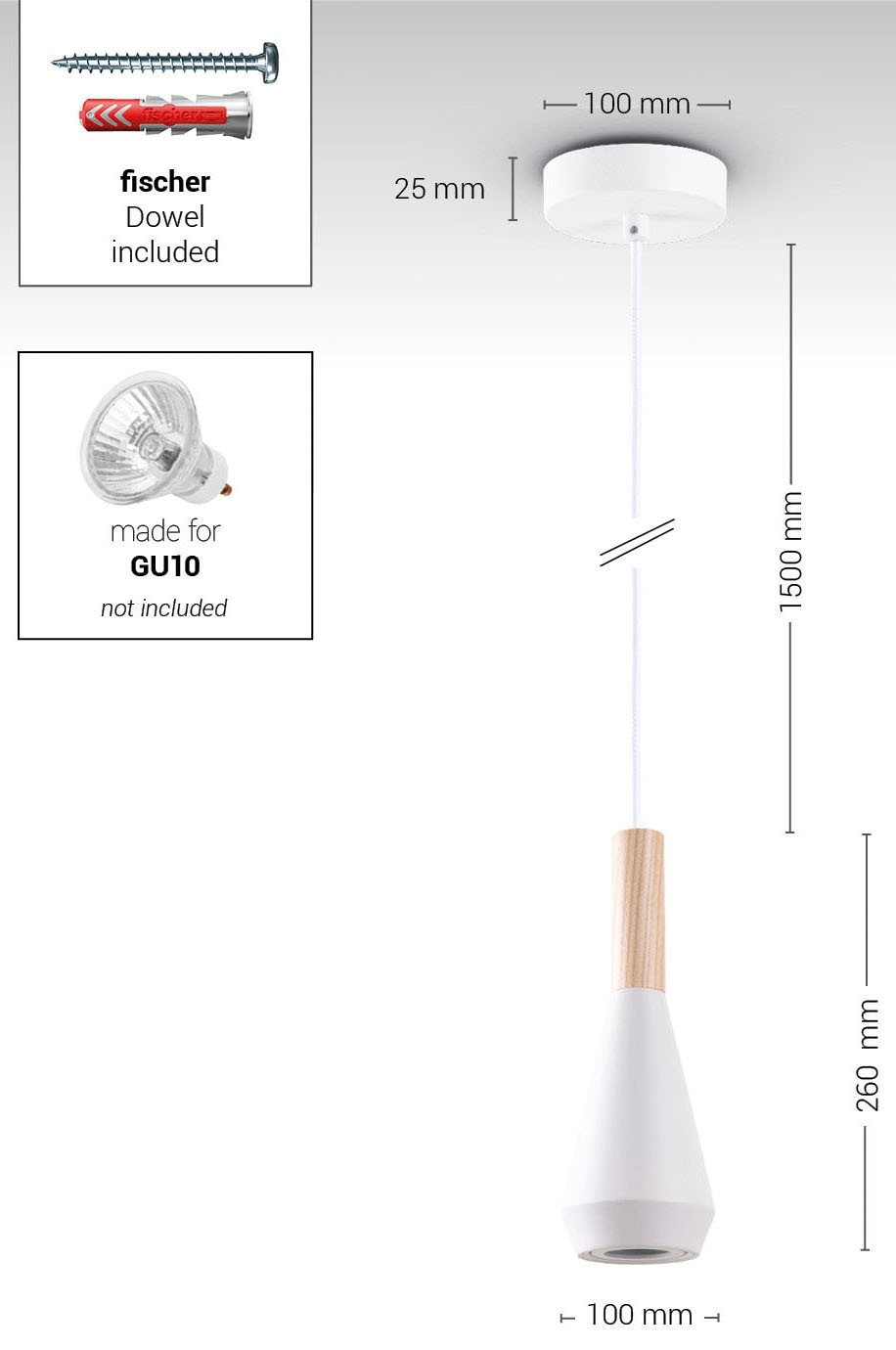 Paco Home Pendelleuchte »MORA« GU10 Wohnzimmer Esszimmer Klein Modern Holz Metall GU10 Trichterform