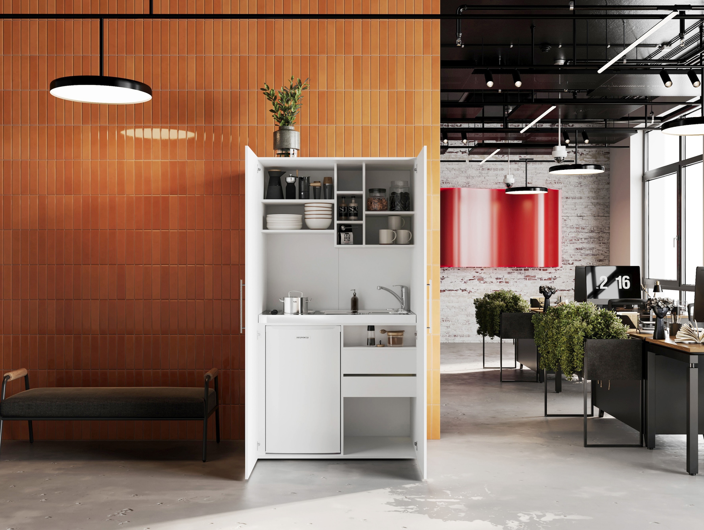 RESPEKTA Pantryküche »Peter, mit Duo Kochfeld, wahlweise mit Mikrowelle, Korpus Weiß,« Breite 104 cm, in exclusiver Konfiguration für OTTO