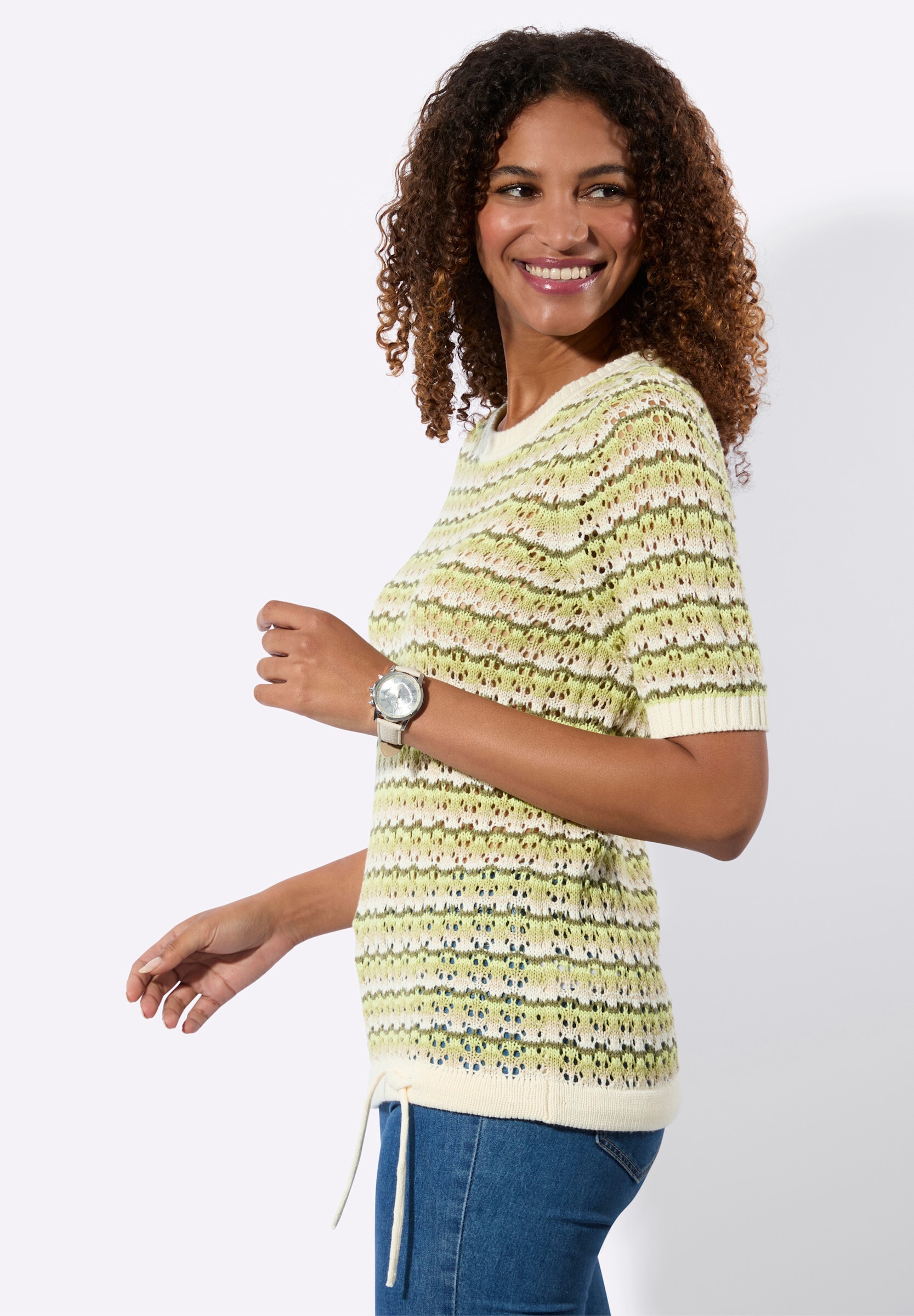Witt Longpullover »Ajour-Pullover Ajourpullover mit Bindeband am Saum«