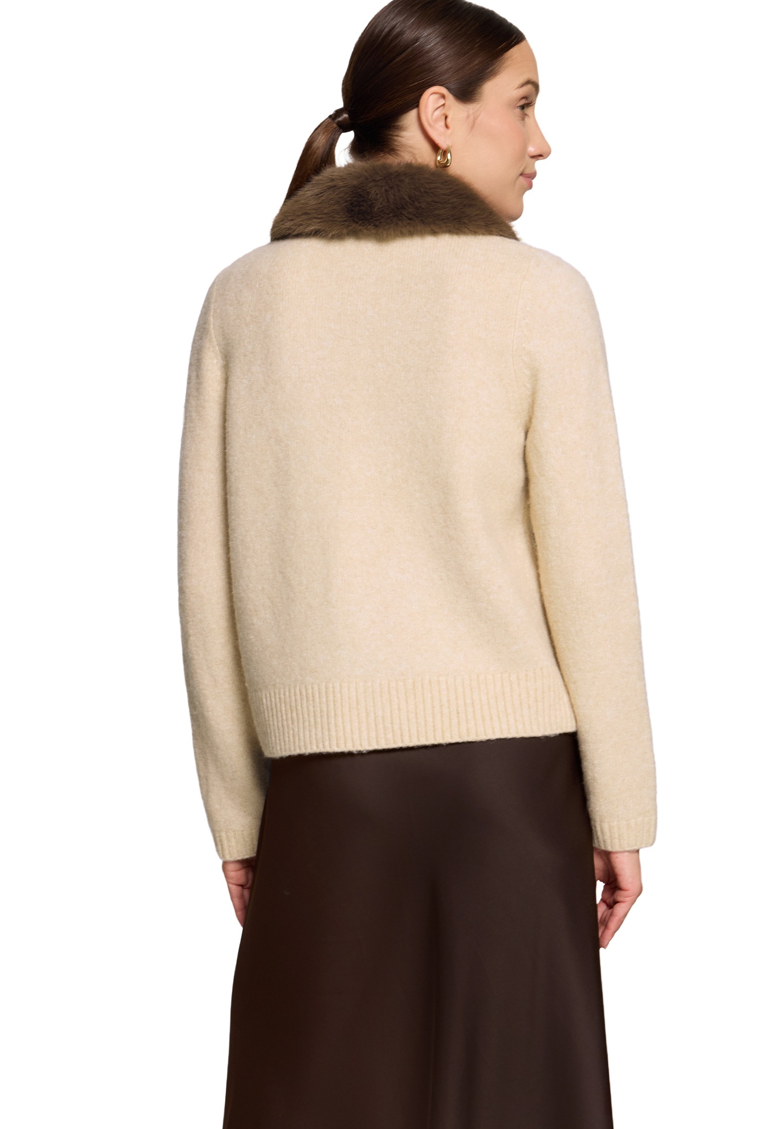 Zero Strickjacke »Casual-Strickjacke mit Kunstfellkragen«
