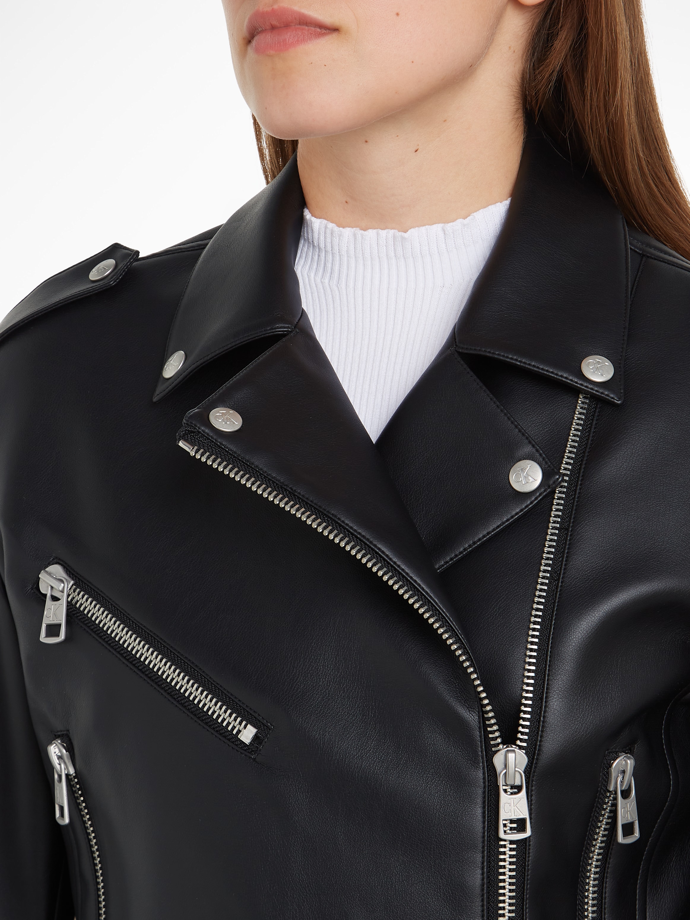 Calvin Klein Jeans Lederjacke »CLASSIC FAUX LEATHER BIKER«, mit Gürtel