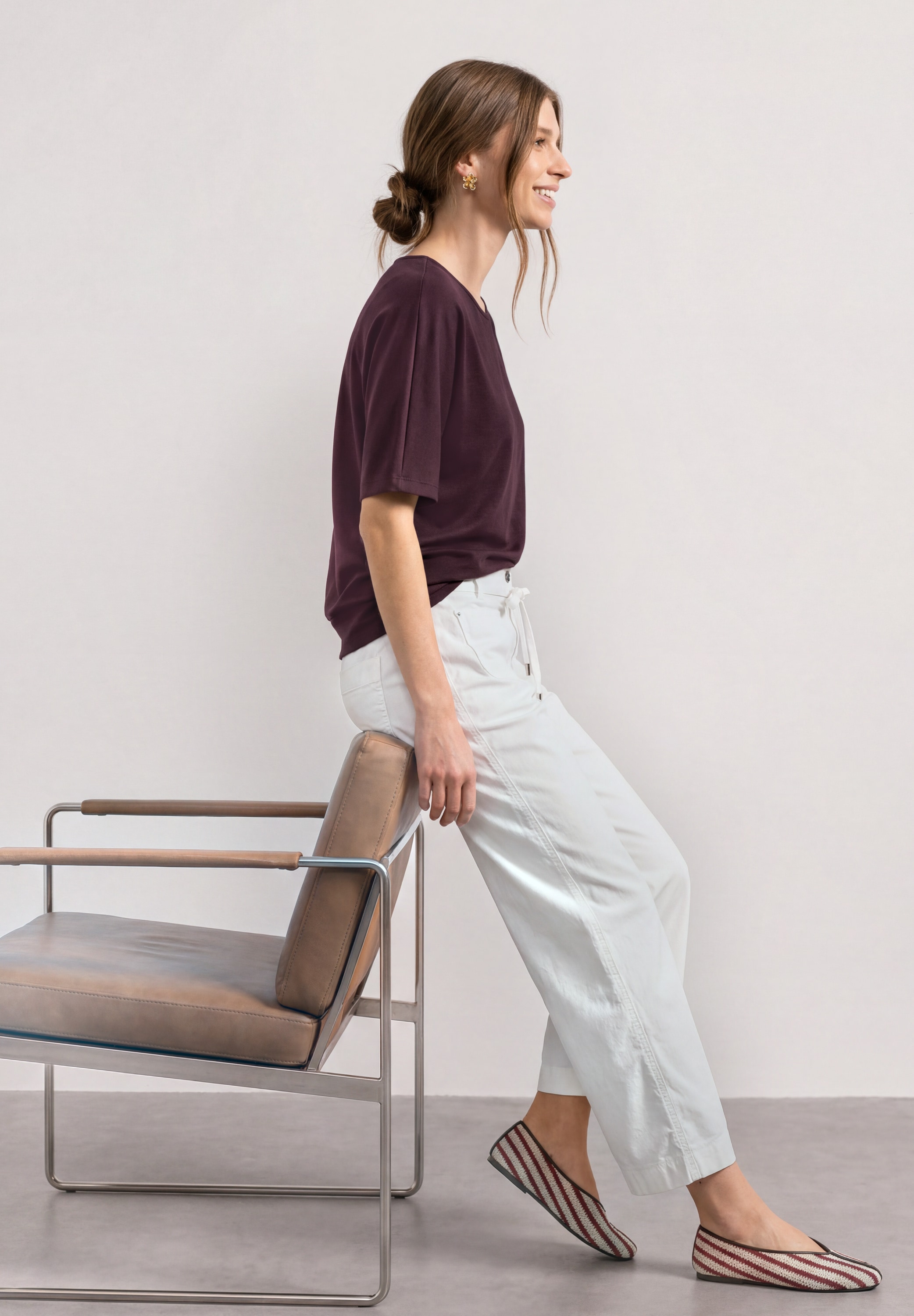 STREET ONE Rundhalsshirt Sommershirt mit Boat Neck und Elastikbund
