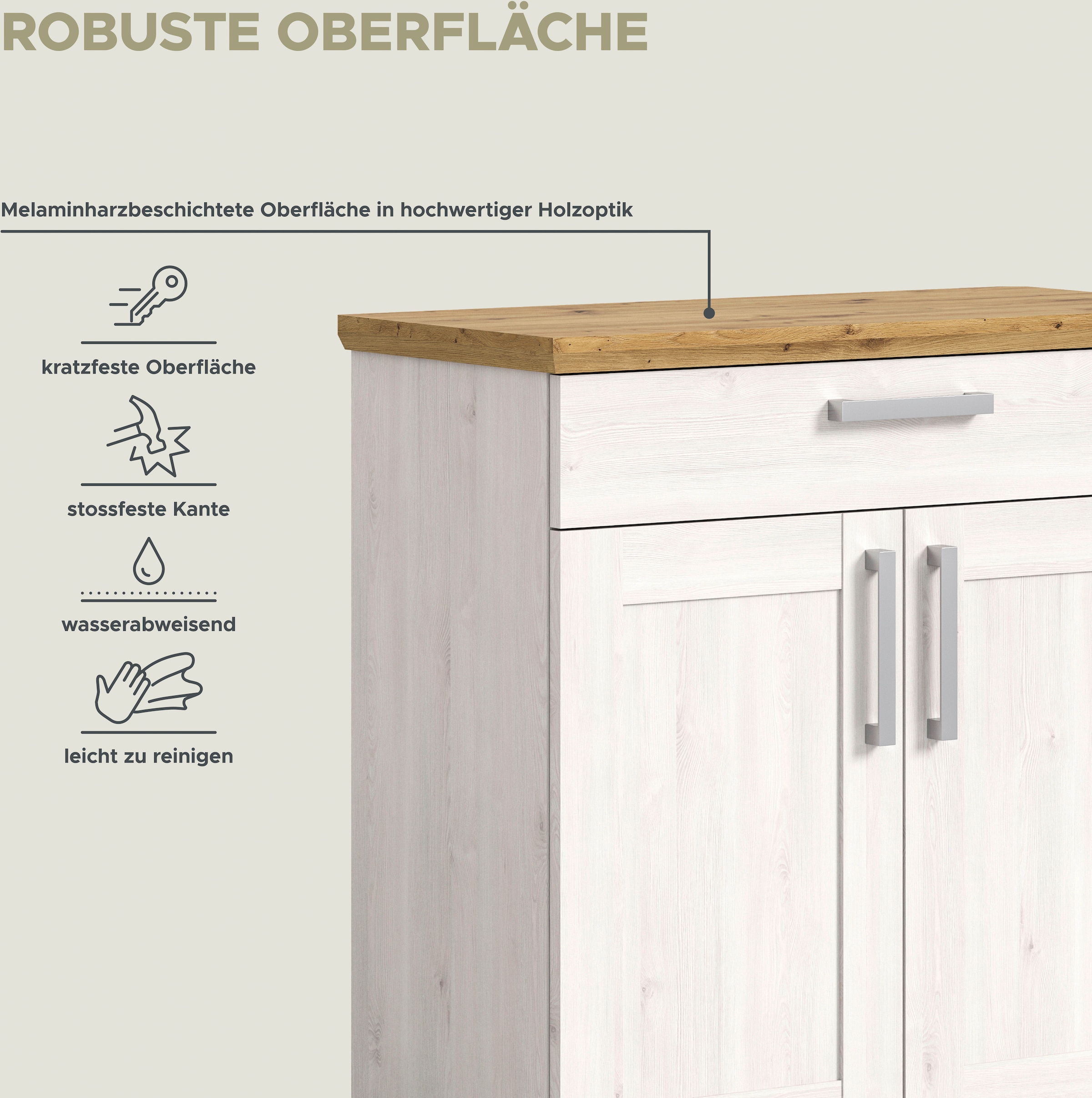 Home affaire Garderoben-Set »COSENZA, TOPSELLER!, Breite ca. 190 cm, 4-teilig, in Landhausoptik«, (4 St., bestehend aus: Sitzbank, Garderobenpaneel, Schuhschrank, Spiegel), Garderobenkombination, Kombination, Diele, Garderobe, Garderobenmöbel