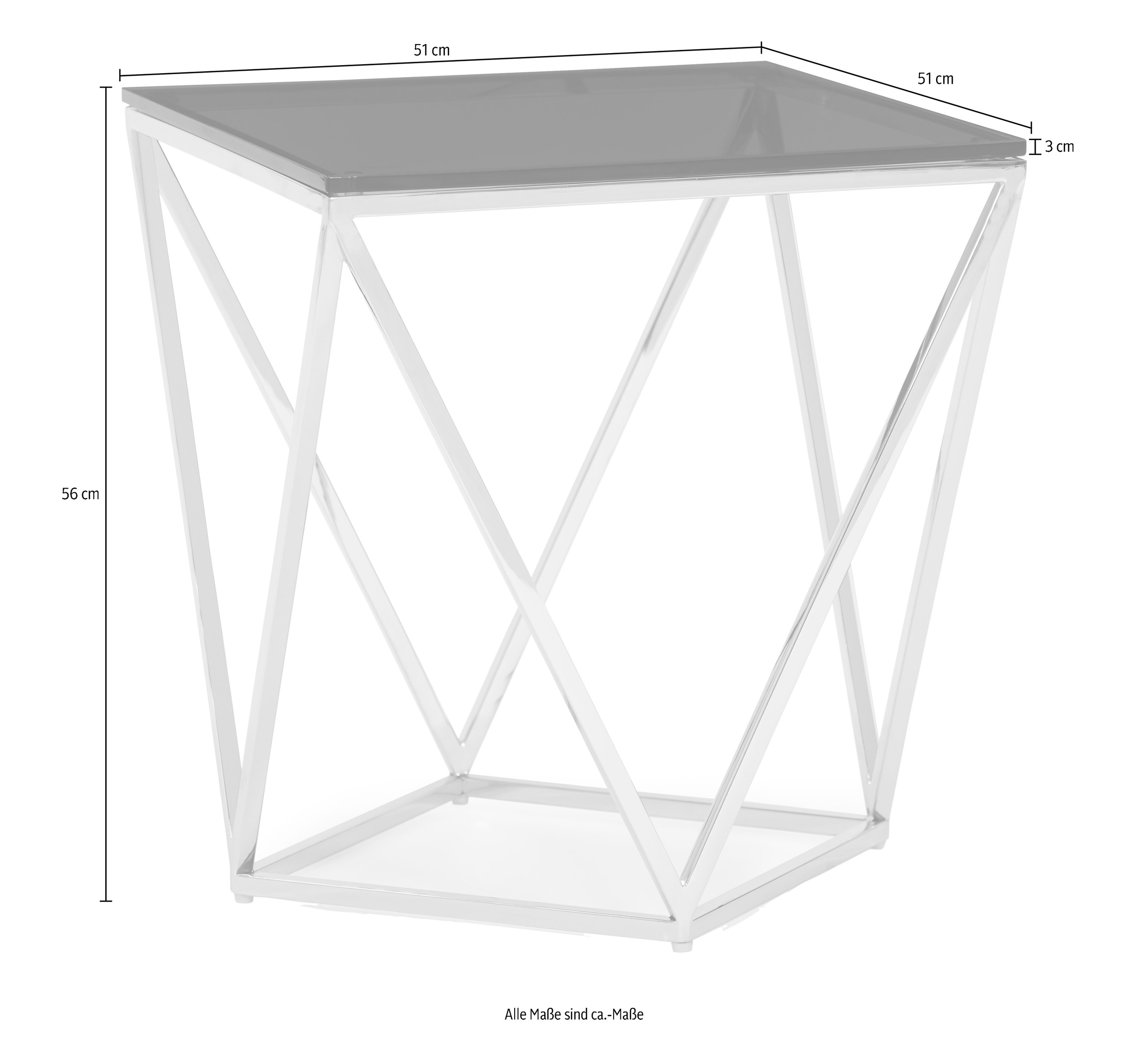 Leonique Beistelltisch »Aria Beistelltisch«, Couchtisch, quadratisch, Chrom, Rauchglas, Edelstahlgestell, 51x51x56