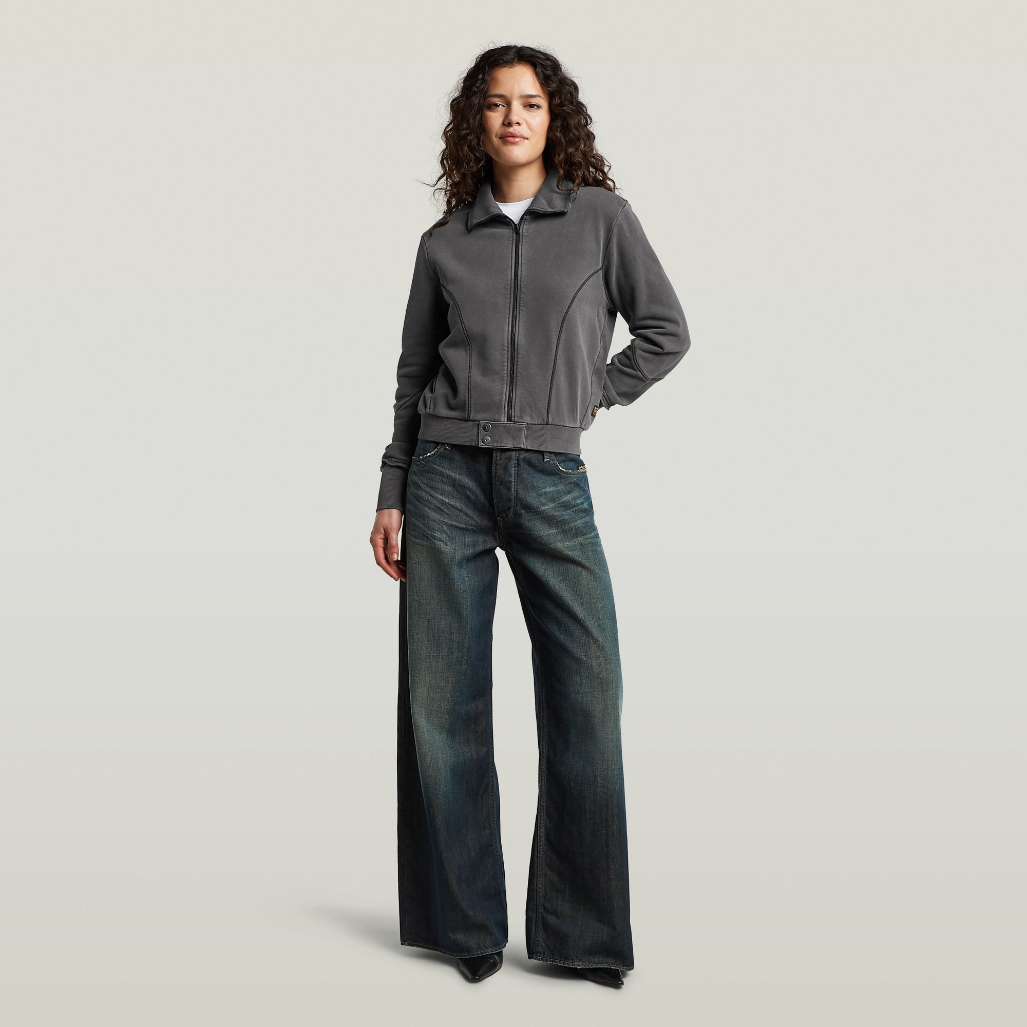 G-STAR Sweatjacke »Washed zip thru sw wmn« mit Stehkragen, Used-Optik
