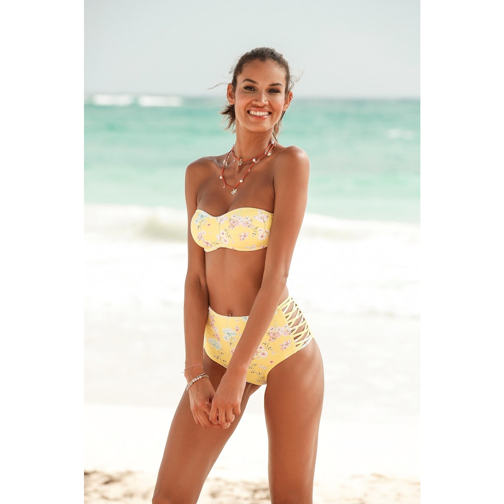 Sunseeker Highwaist-Bikini-Hose »Ditsy« mit Häkelkante und seitlichen Zierbändern