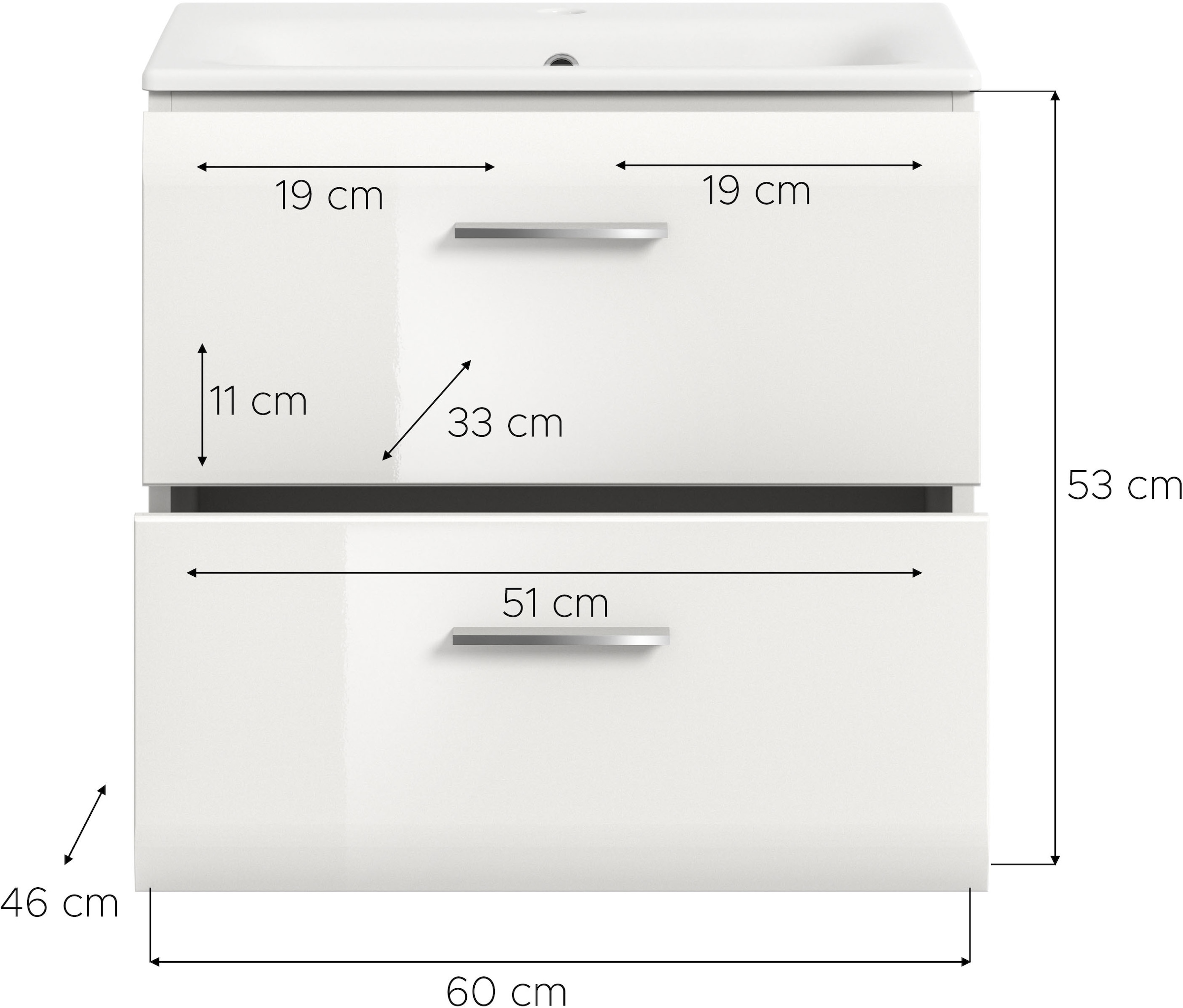 INOSIGN Waschbeckenunterschrank 2 Stk. tlg. Florenz, Waschtisch inkl. Waschbecken, Weiß Hochglanz Tiefzieh