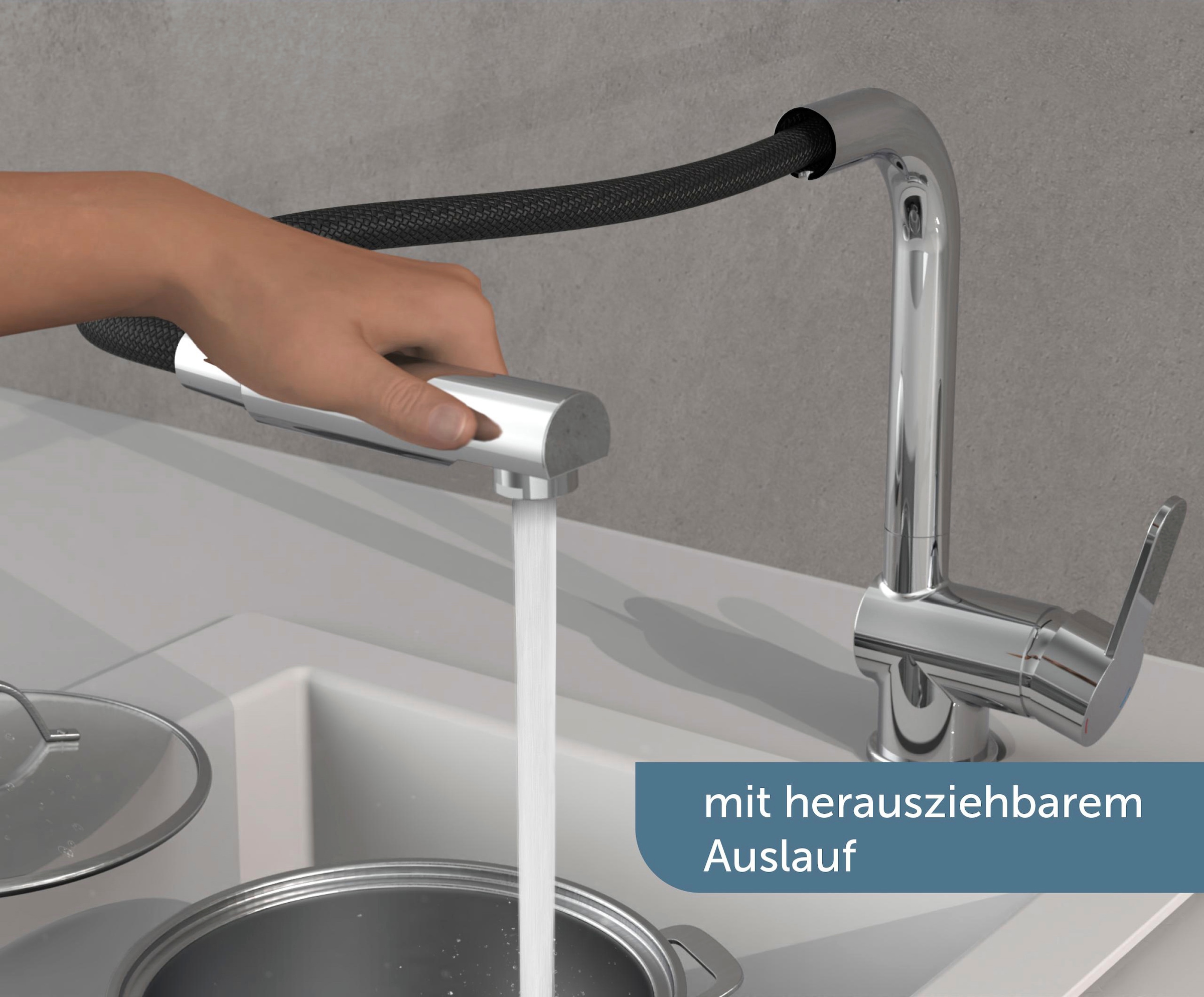 Schütte Spültischarmatur »LONDON« Hochdruckarmatur mit Cold-Start-Funkt., 360° schwenkbar, herausziehbar