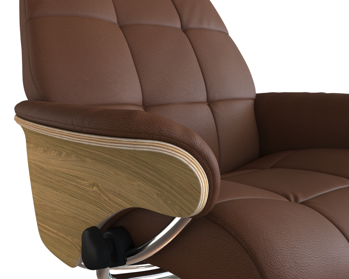 FLEXLUX Relaxsessel »Skagen Funktionsessel, Polstersessel, Armlehne, TV-Fernsehsessel,«, Rücken- und Kopfteilverstellung, Fuß Alu, Armlehne Eiche, Drehbar