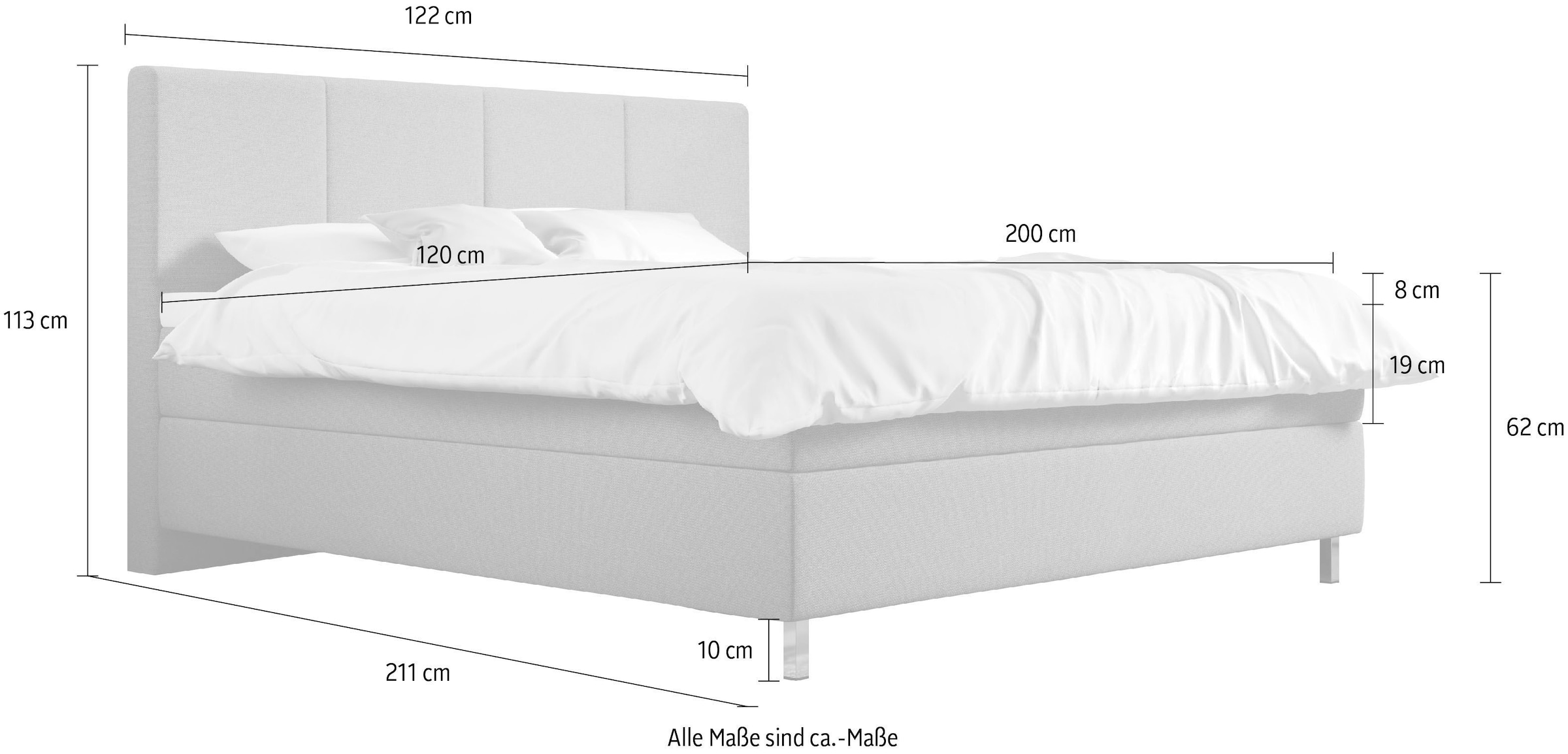 Schlaraffia Boxspringbett »Saga«, GELTEX® Next Topper, Metallfuß in Chrom, niedriges Kopfteilhöhe 113 cm