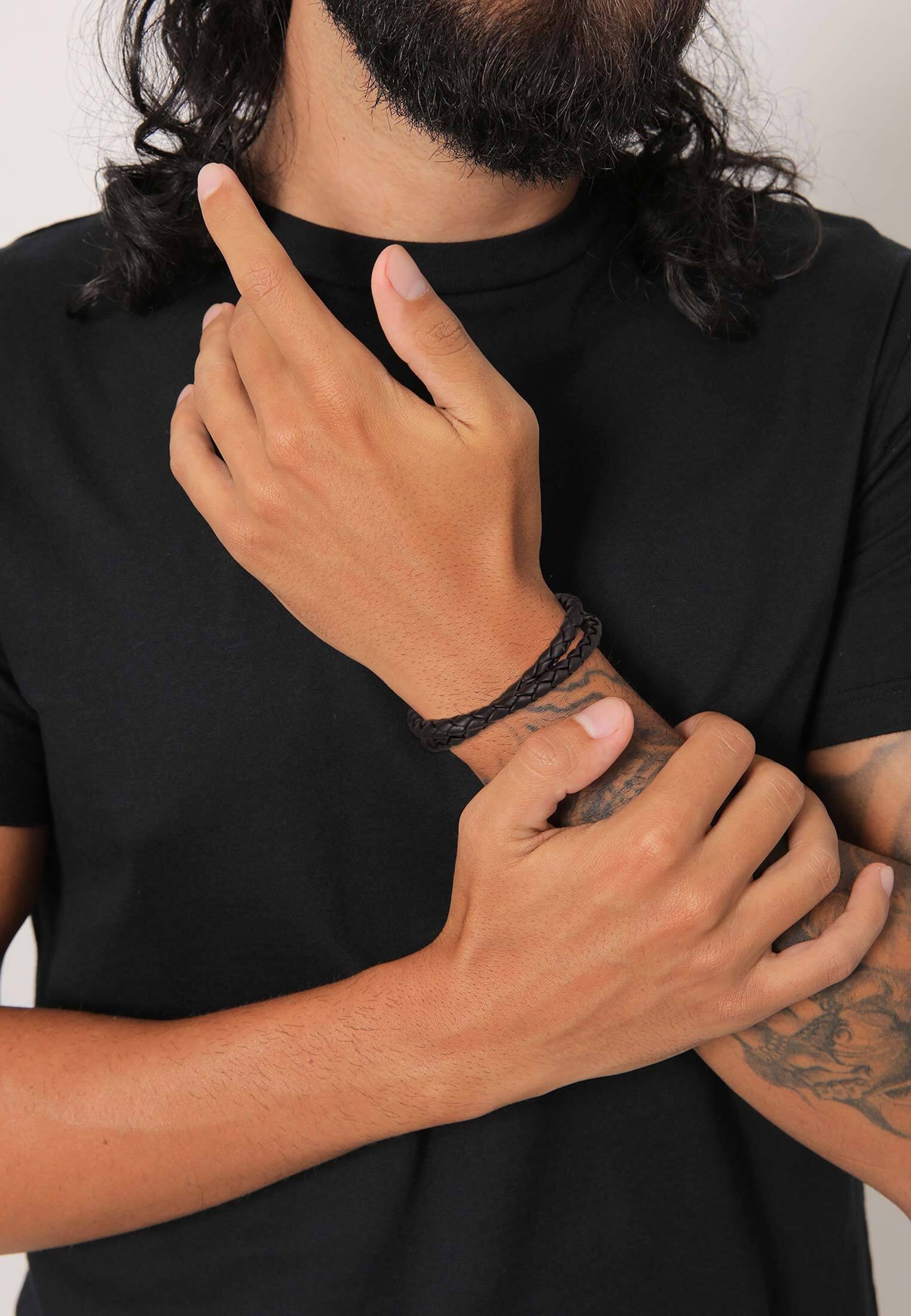 Kuzzoi Lederarmband »Armband Echtleder Geflochten Wickeldesign 925 Silber«