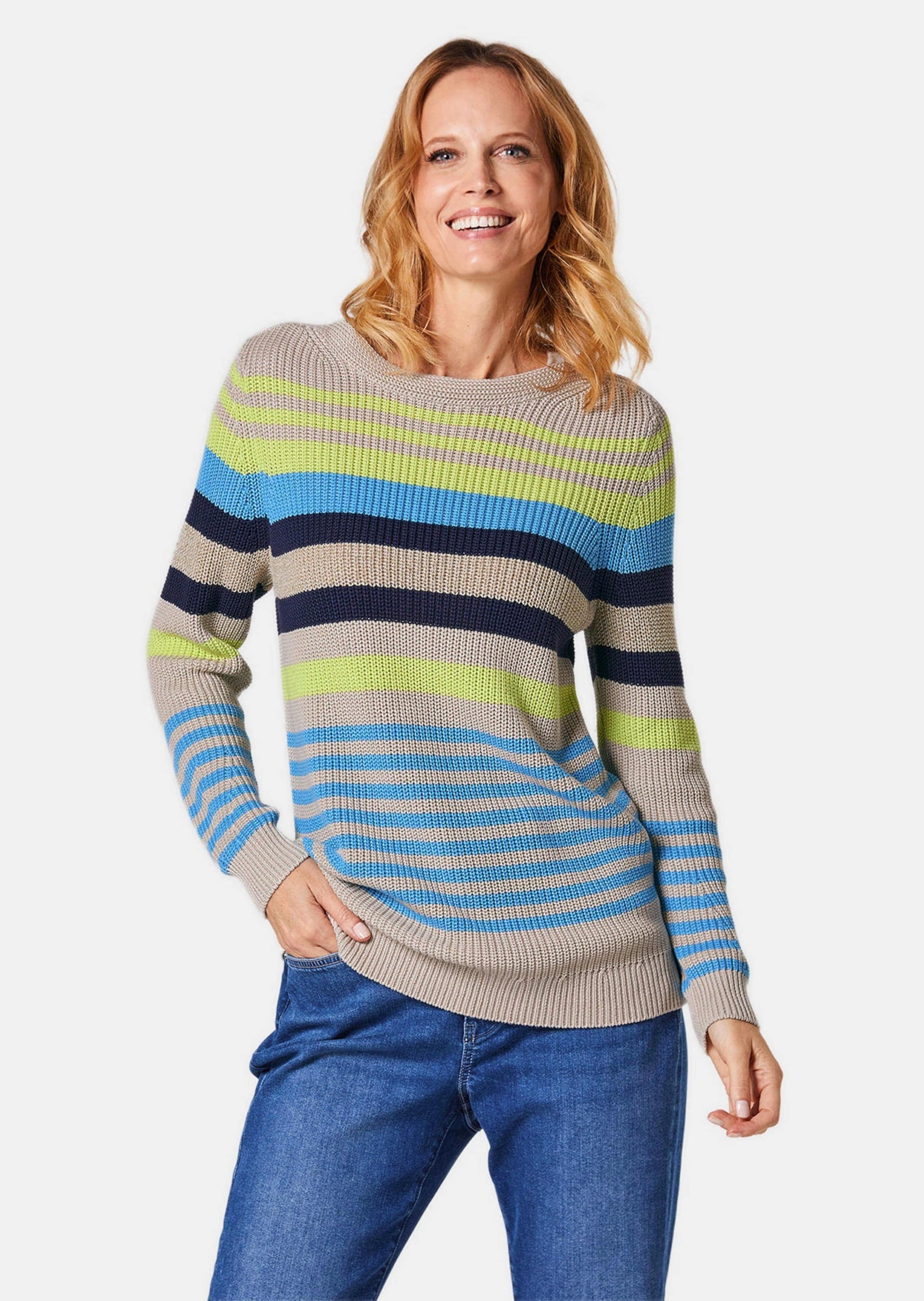 GOLDNER Rundhalspullover »Kurzgröße Ringelpullover« mit dezentem Glanzeffekt