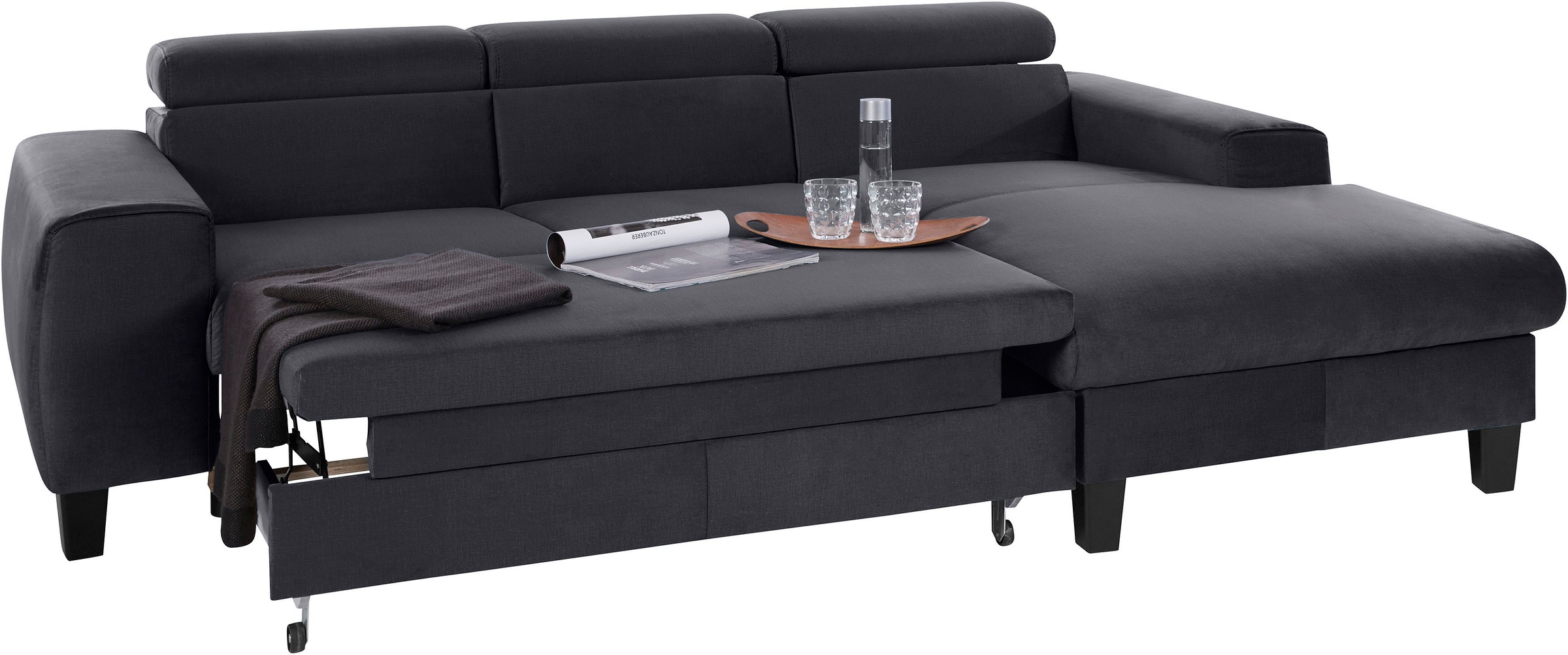 COTTA Ecksofa »Morven L-Form«, Inklusive Kopfteilverstellung, wahlweise mit Ladestation, Bettfunktion