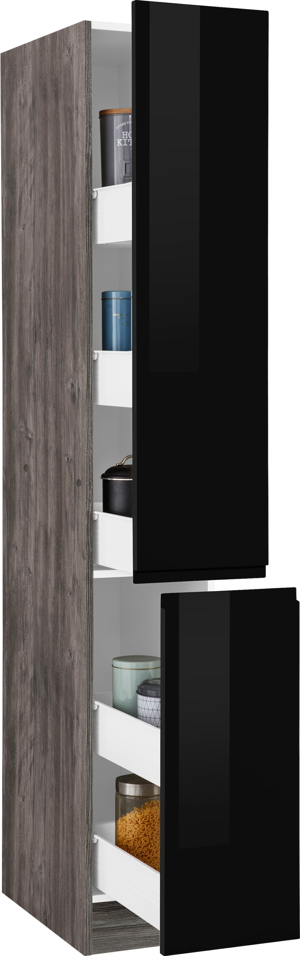 KOCHSTATION Apothekerschrank »KS-Virginia«, 200 cm hoch 30 cm breit, 2 Auszüge mit 5 Ablagen, griffloses Design
