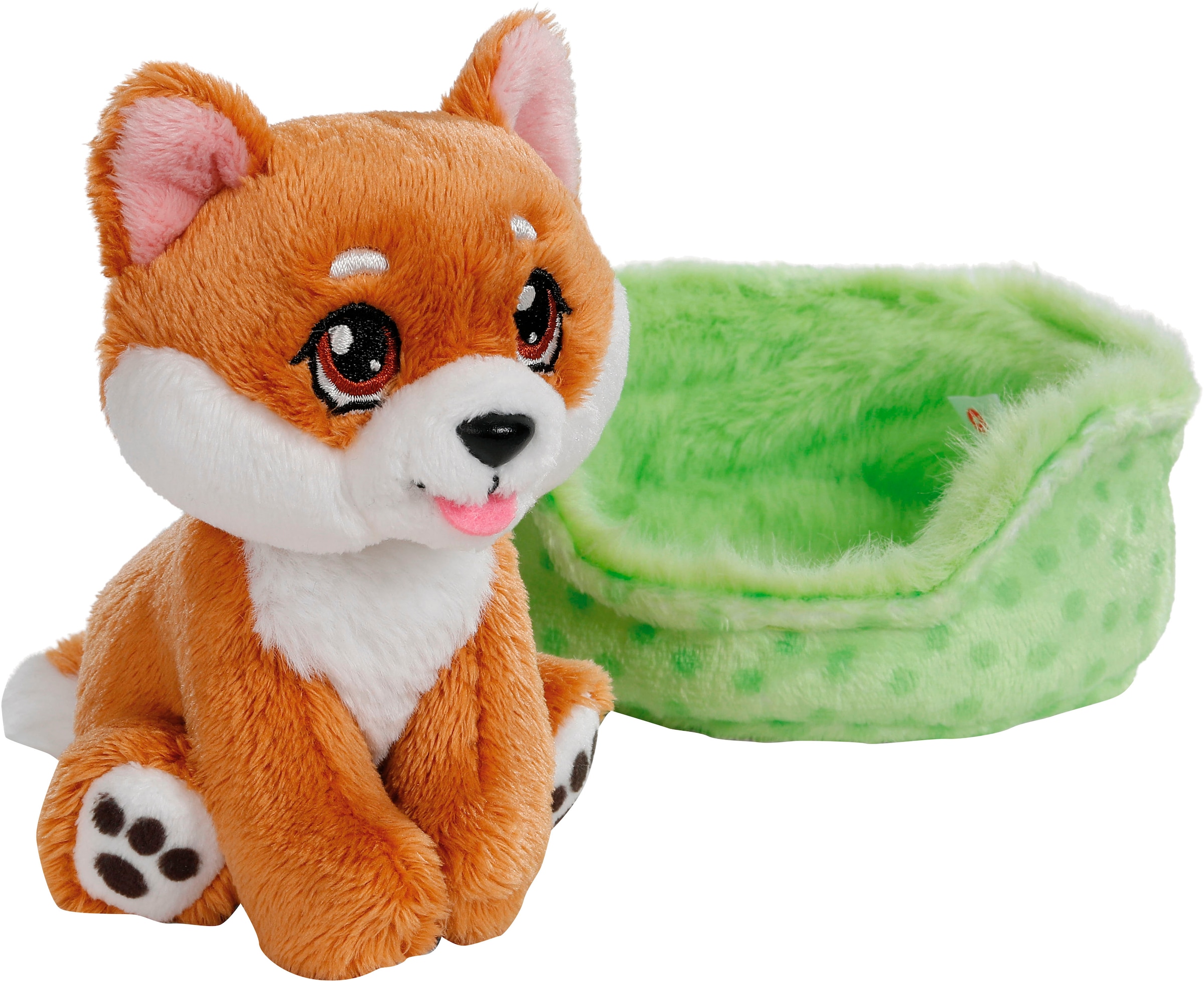 Nici Kuscheltier »Little Paws , Hund Shiba Inu, 12 cm, im Körbchen grün«