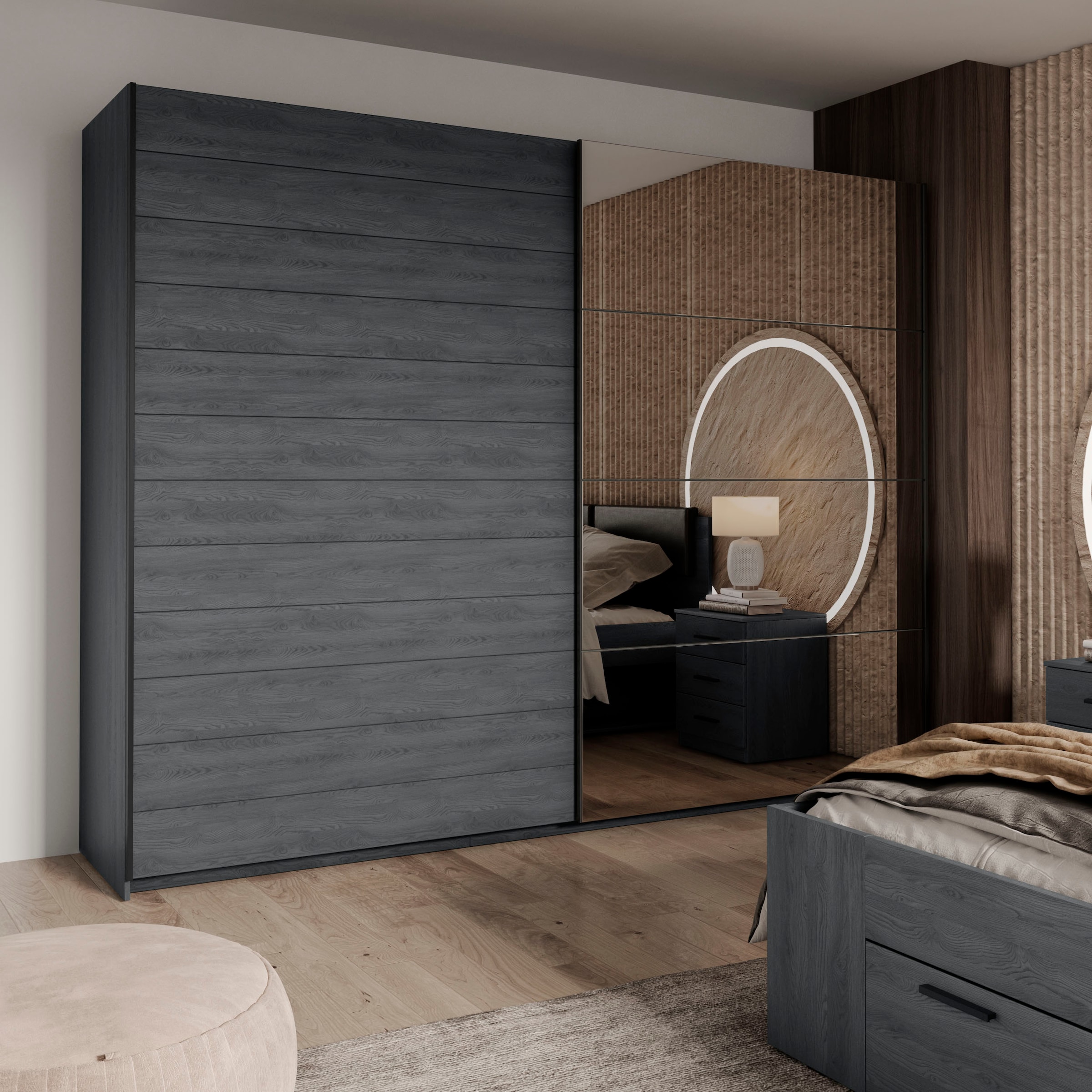 Home affaire Schwebetürenschrank »Galaxy Kleiderschrank, Wäscheschrank 200, 220 oder 270cm breit«, INKLUSIVE kompletter Innenausstattung, Metallgriffe
