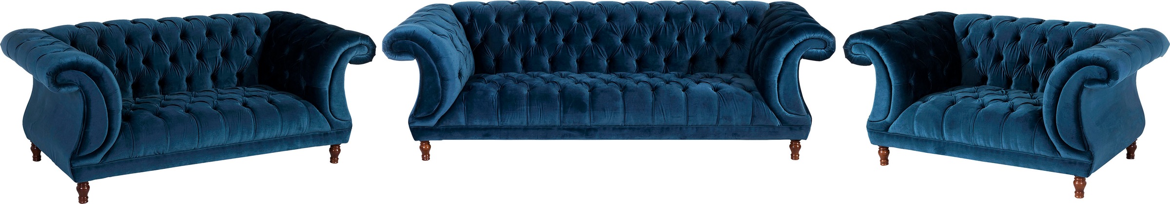 Max Winzer® Chesterfield-Sofa »Isabelle«, Knopfheftung & gedrechselten Füßen in Buche Nussbaum, Breite 200 cm