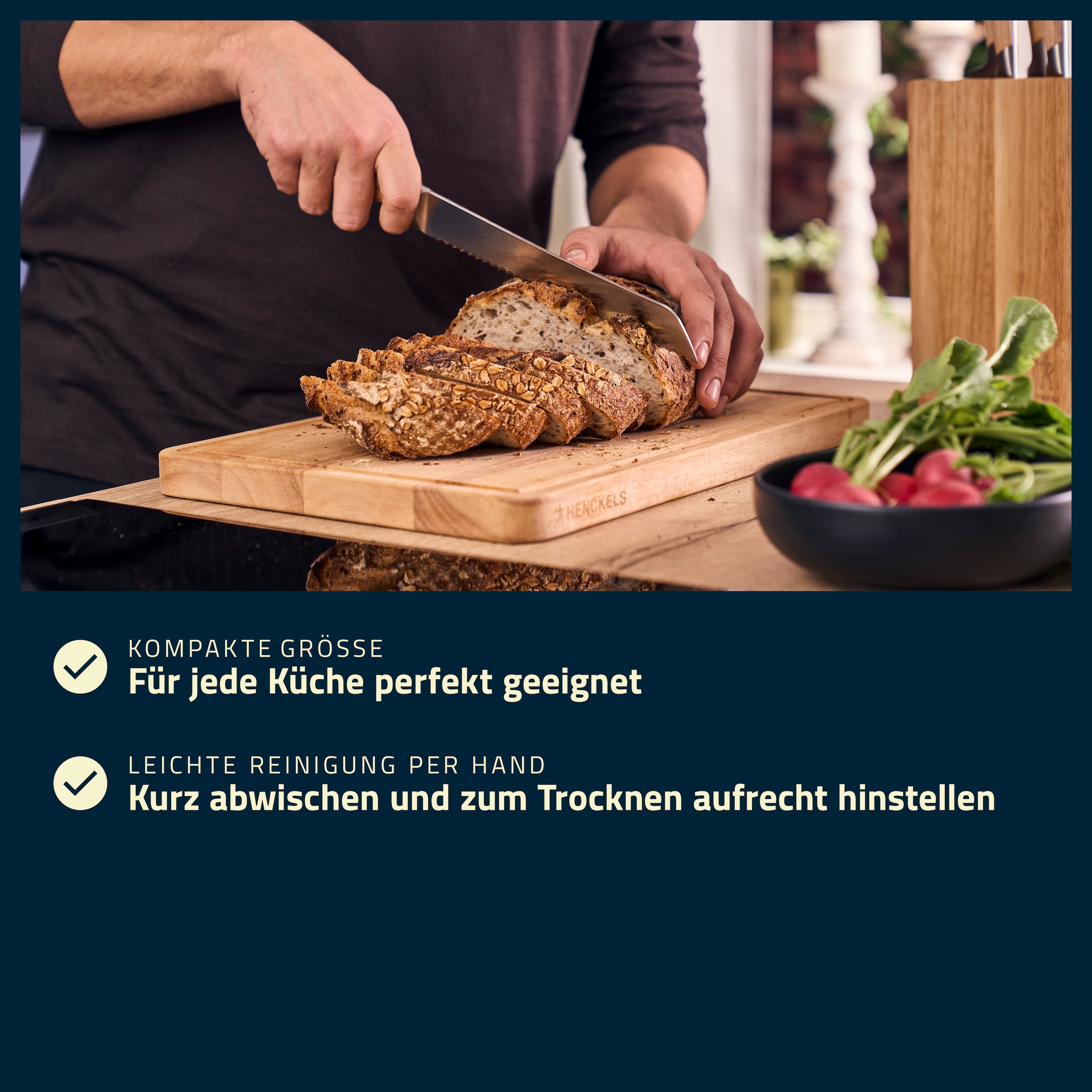 HENCKELS by ZWILLING Schneidebrett Kautschuk-Holz, Saftrille, klingenschonend