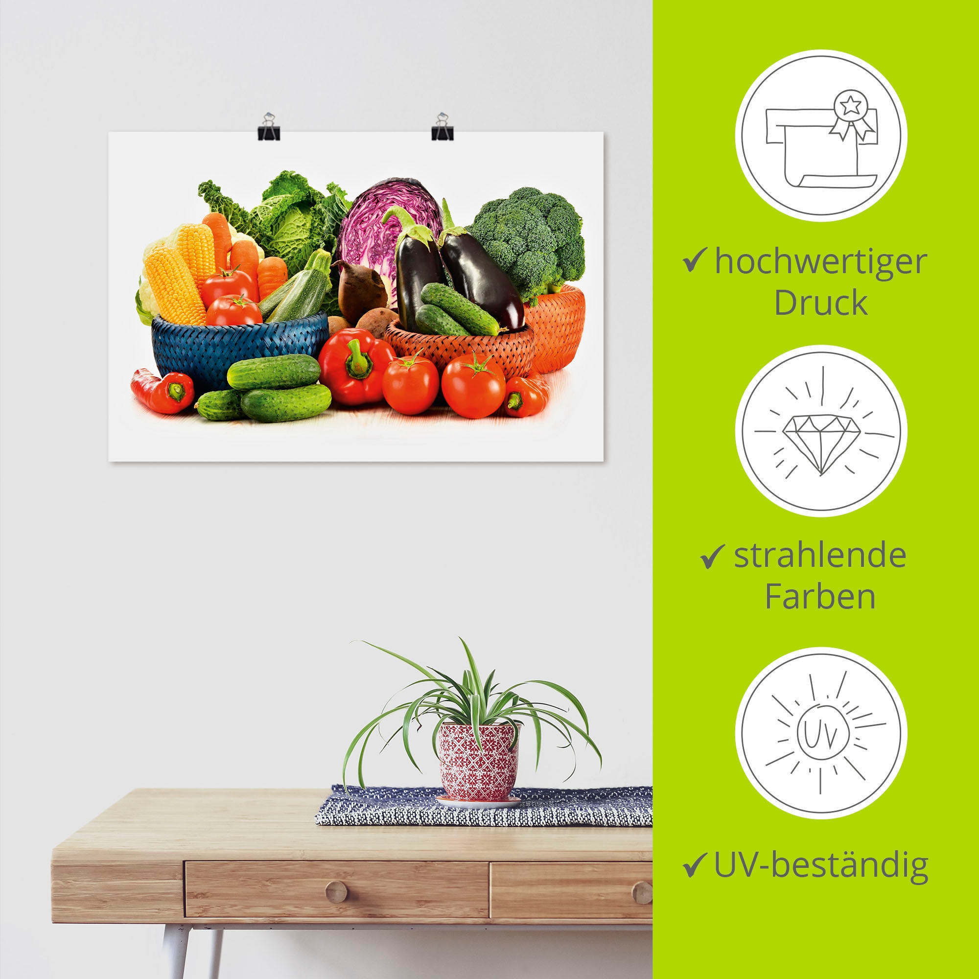 Artland Wandbild als Poster (1 Wandaufkleber Stillleben auf Leinwandbild, St.), Größen versch. kaufen in Alubild, Lebensmittel, Rechnung III«, oder »Gemüse