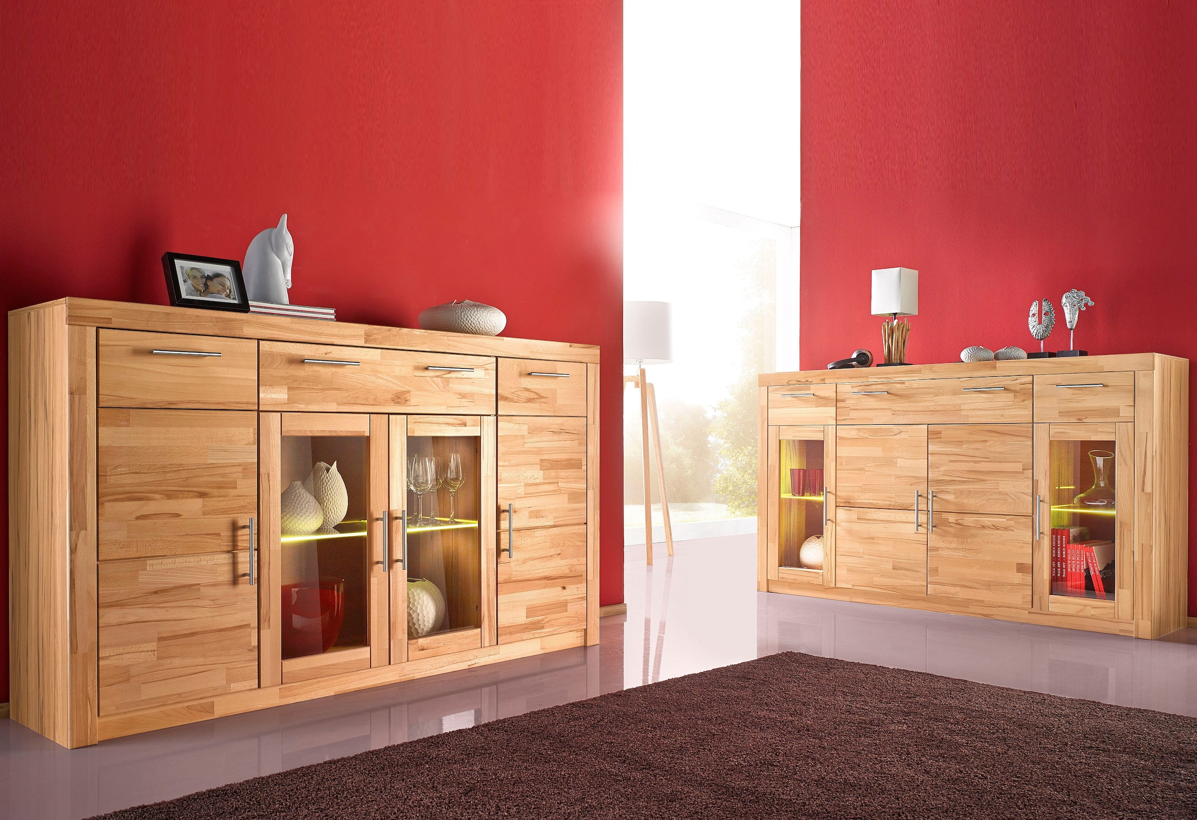 VOGL Möbelfabrik Highboard »Toronto«, opt. Glastüren, teilmassiv, Rahmenoptik, Made in Germany