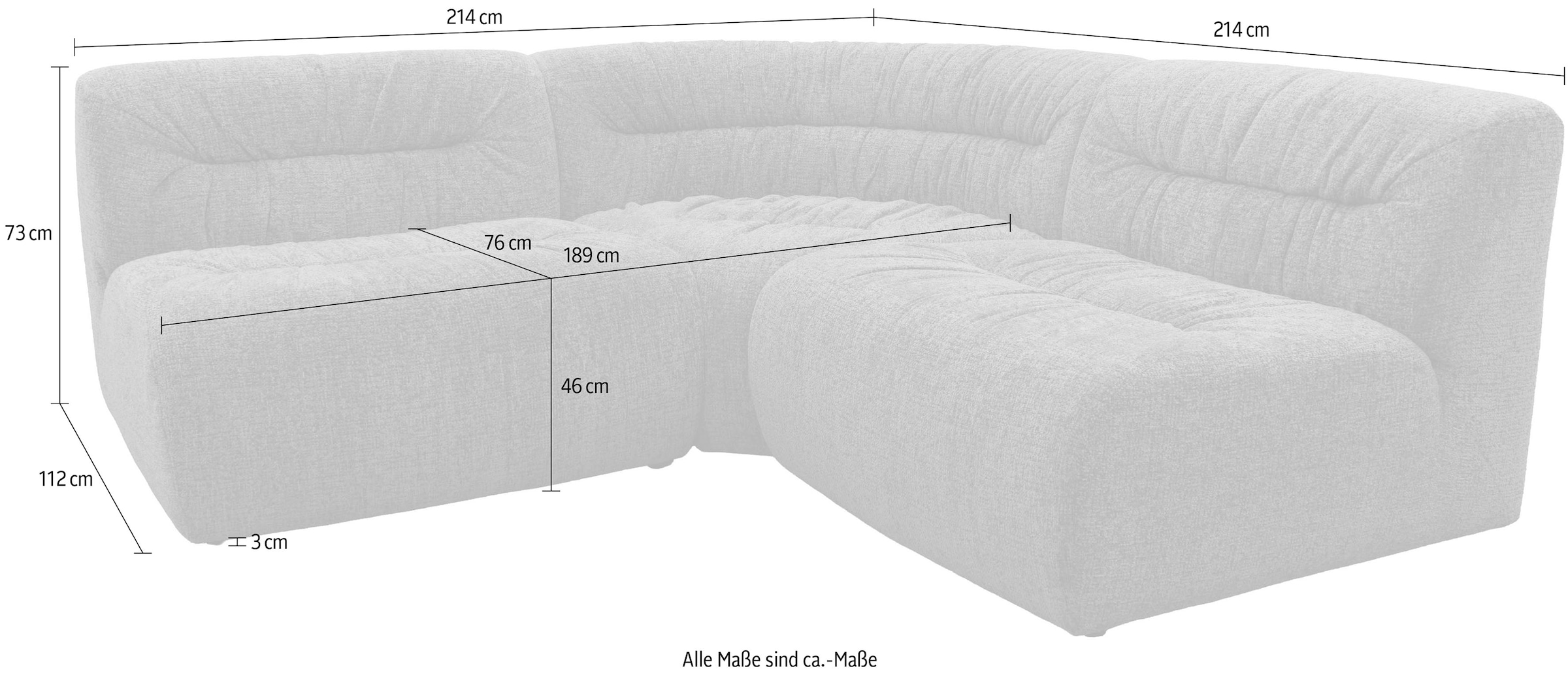 DOMO collection Ecksofa »Solum, B/T: 214/214 cm, moderne, runde Form mit großzügiger Polsterung« mit Federkern, L-Form