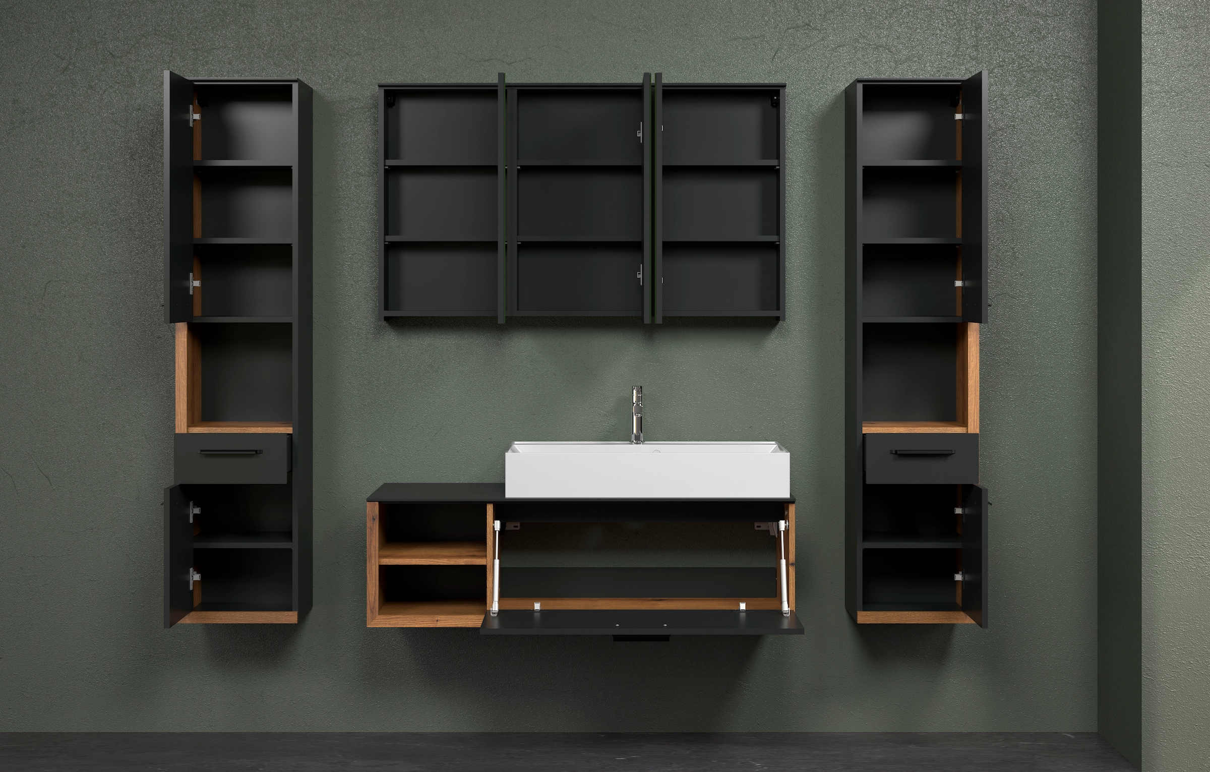 INOSIGN Badmöbel-Set »Premont«, (4 St.), Hängende, elegante Badezimmermöbel mit Mineralguss-Aufsatzwaschbecken