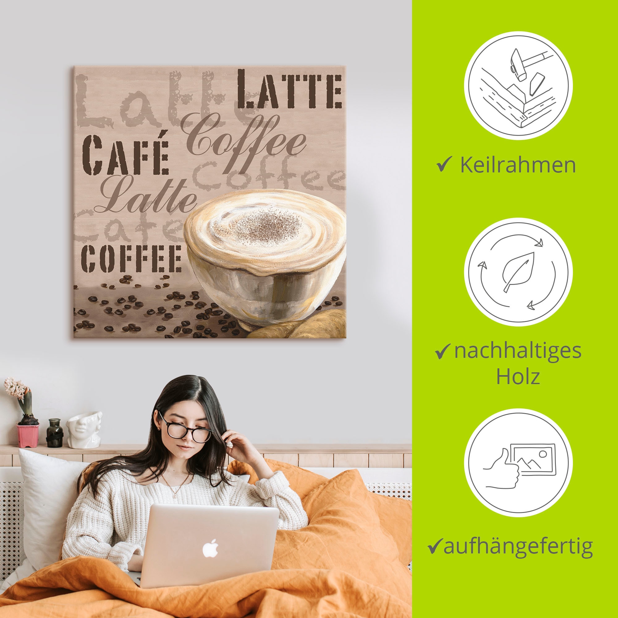 Artland Leinwandbild »Milchkaffee« Getränke 1 Stk. tlg. auf Holzrahmen gespannt