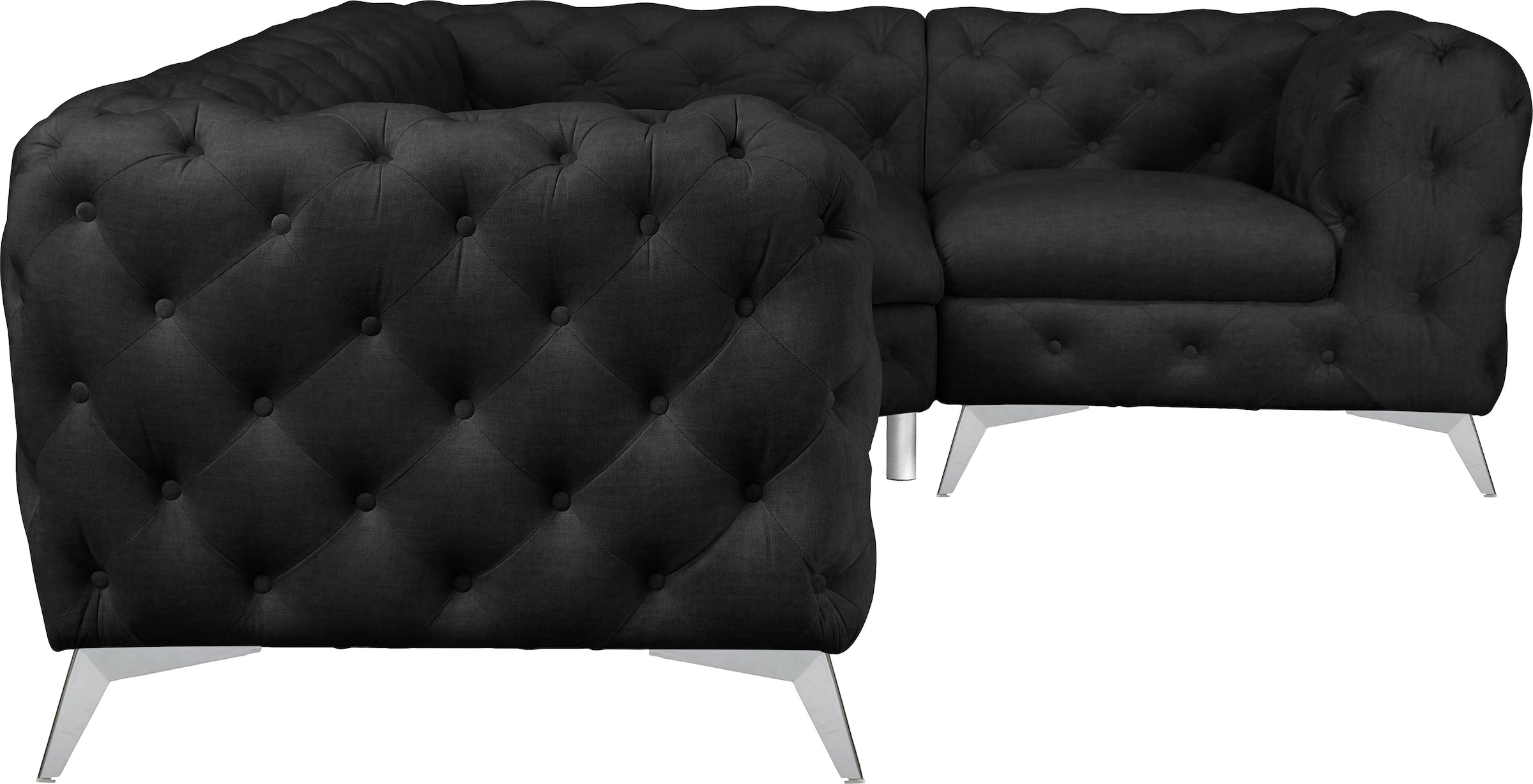 Leonique Chesterfield-Sofa »Ecksofa GLYNIS L-Form mit Wellenunterfederung, Maße B/T/H 264/204/75cm«, aufwändige Knopfheftung, moderne Chesterfield Optik, Fußfarbe wählbar
