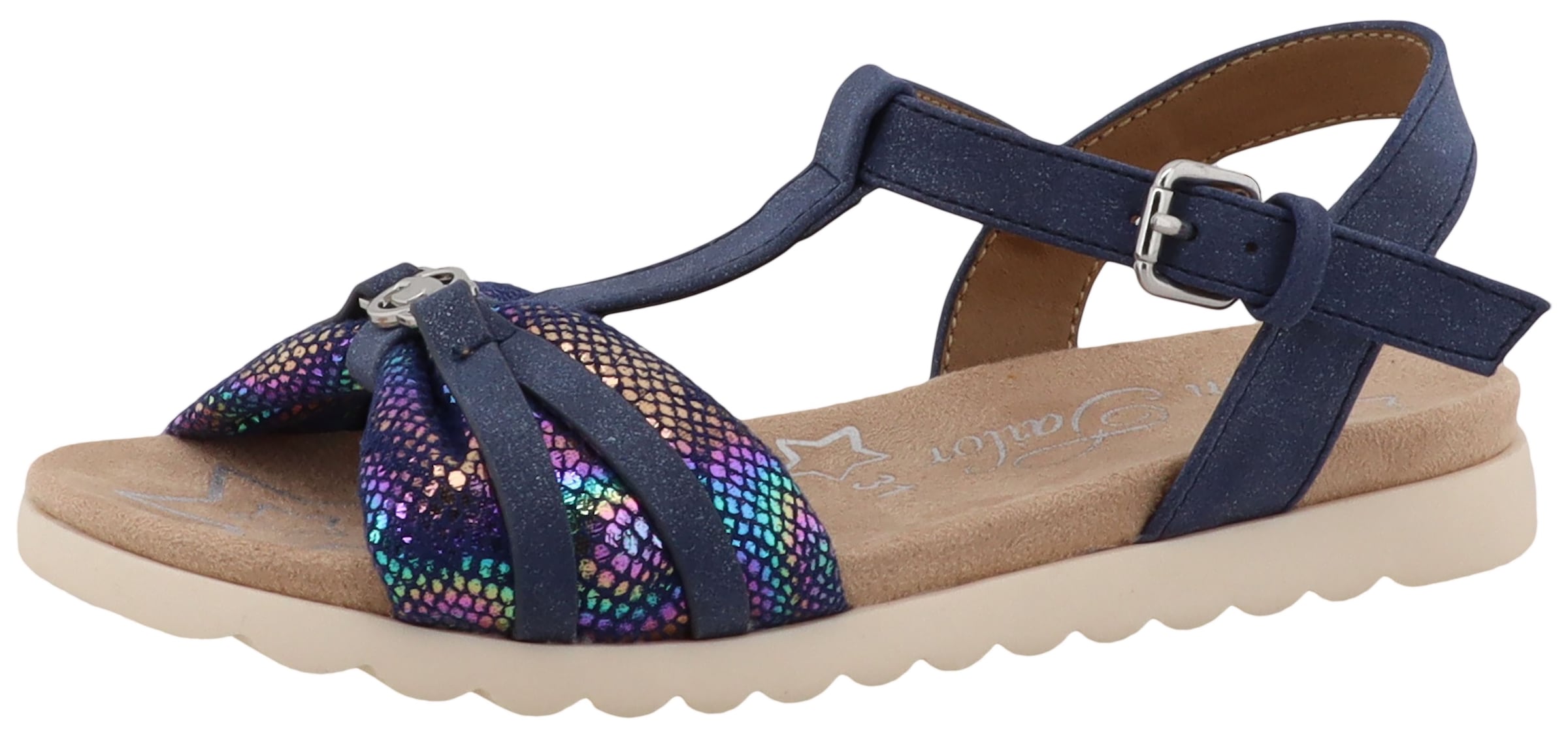 TOM TAILOR, Damen, Riemchensandale »Nani« Plateau, Sandalette mit Raffungen und Kontrastbesatz, navy, 37, navy, Sandale mit schönen Logoemblem