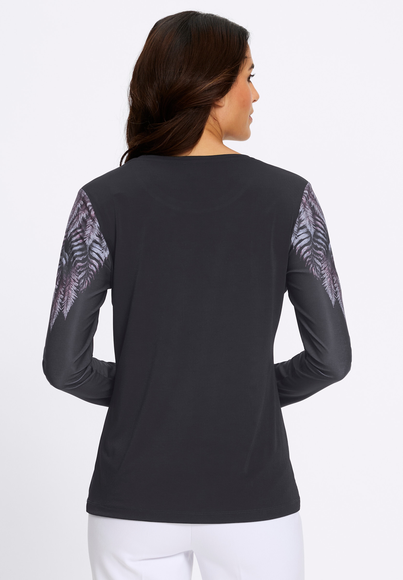 Witt T-Shirt »Rundhals-Shirt Langarmshirt mit Blättermotiv und Glitzersteinchen«
