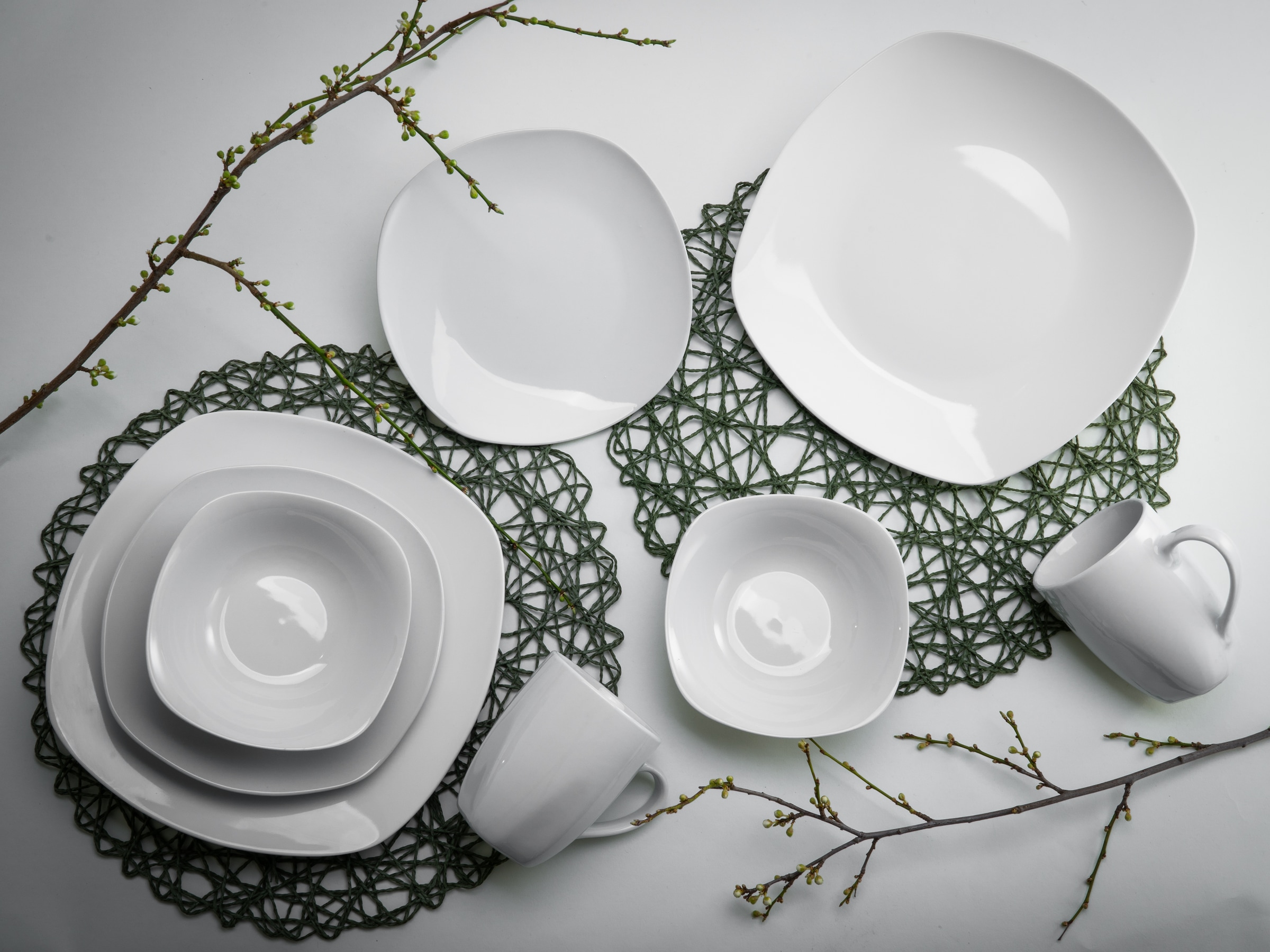 CreaTable Kombiservice »Geschirr-Set Square«, (Set, 16 tlg., Kaffeeservice und Tafelservice im Set, für 4 Personen), Service, weiß, 16 Teile, für 4 Personen