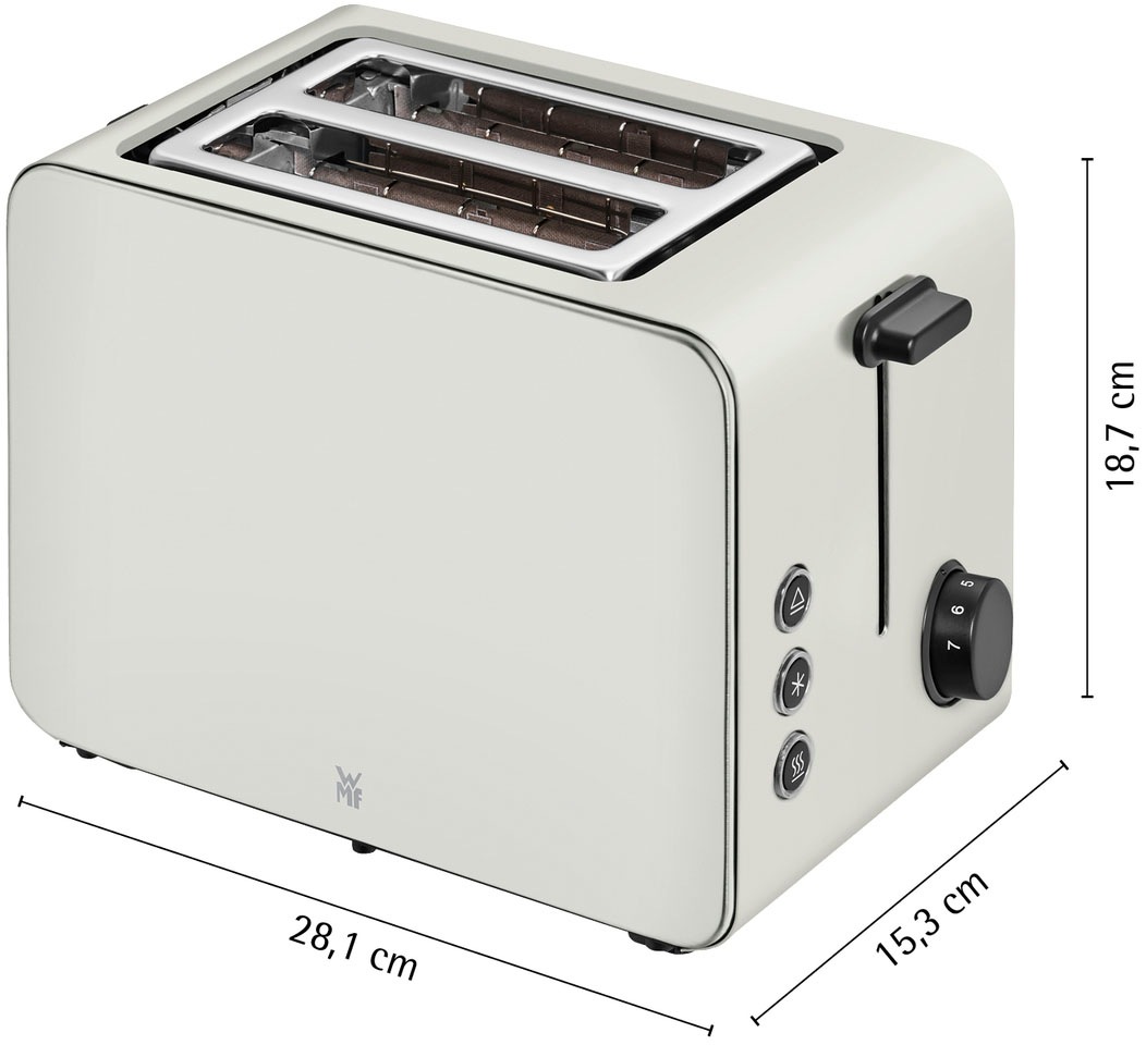 WMF Toaster »Stelio Paper White, Doppelschlitz Toaster mit Brötchenaufsatz« 2 kurze Schlitze für 2 Scheiben 1050 W 7 Bräunungsstufen, Brotzentrierung, Krümelschublade, Cromargan Gehäuse