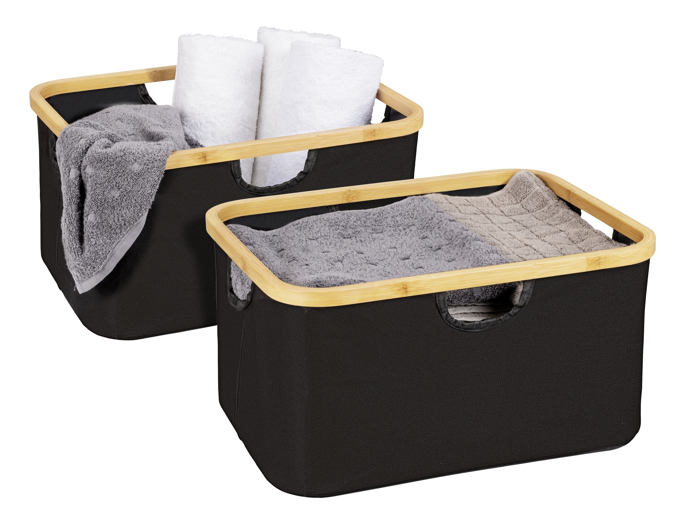 WENKO Wäschekorb »Modell Ecori«, (Set, 2 St.), Aufbewahrungskörbe, recyceltes Polyester mit Bambusrahmen