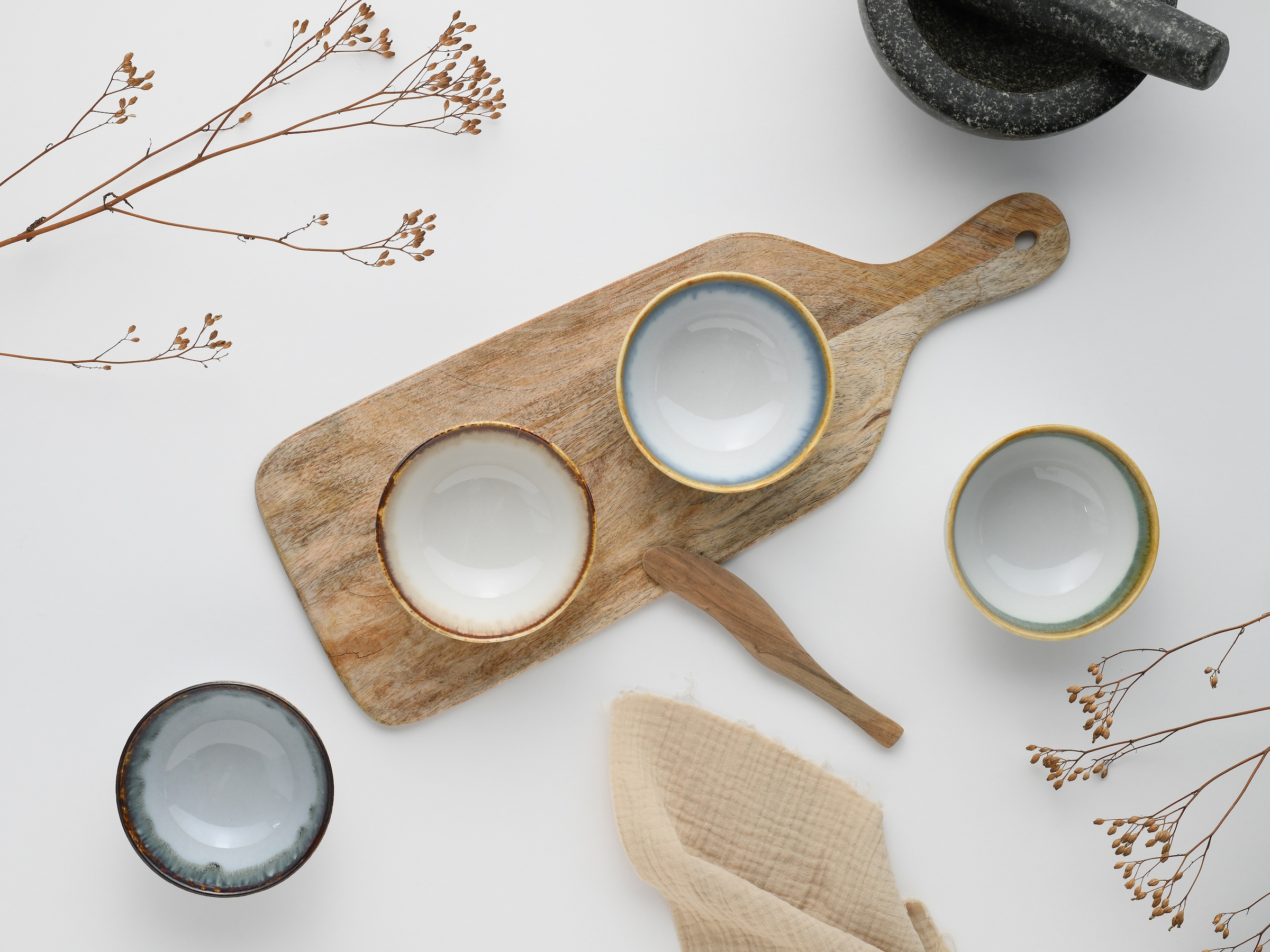 CreaTable Dipschale »Cascade, Schale 4-tlg« 4 Stk. aus Steinzeug Rekativglasur, Healthy Food