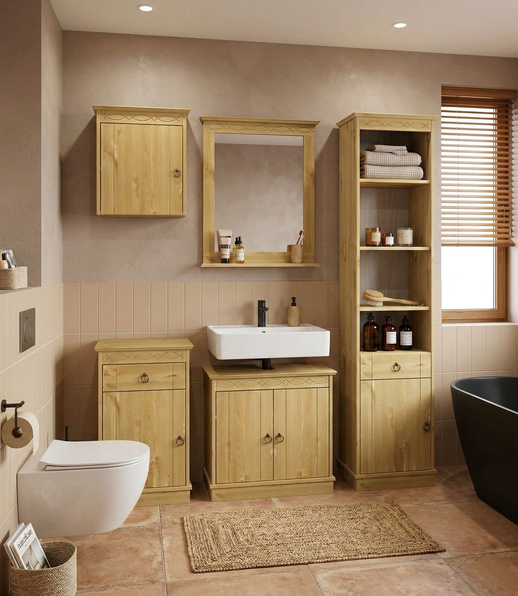 OTTO home Waschbeckenunterschrank »Indra, Badschrank, Badmöbel, Badezimmerschrank« B/T/H: 64/32/66 cm,  aus massiver Kiefer, 2 Türen,  FSC®-zertifiziert